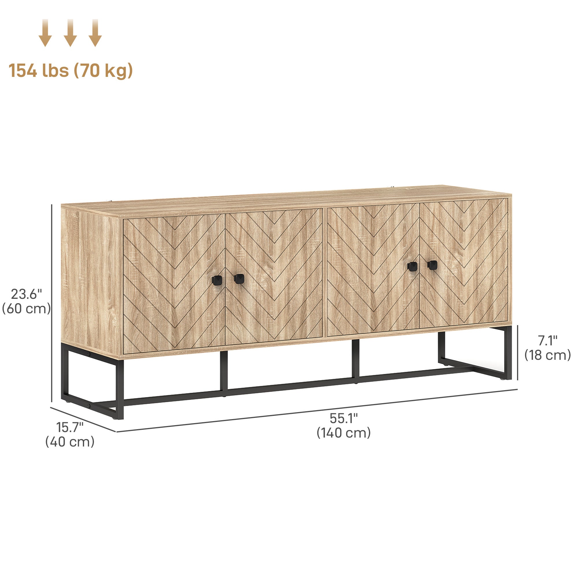 Sideboard Buffet Cabinet with 2 Adjustable Shelves and Steel Base, TV Stand, Coffee Bar Cabinet for Living Room, Oak Storage Cabinets at Gallery Canada