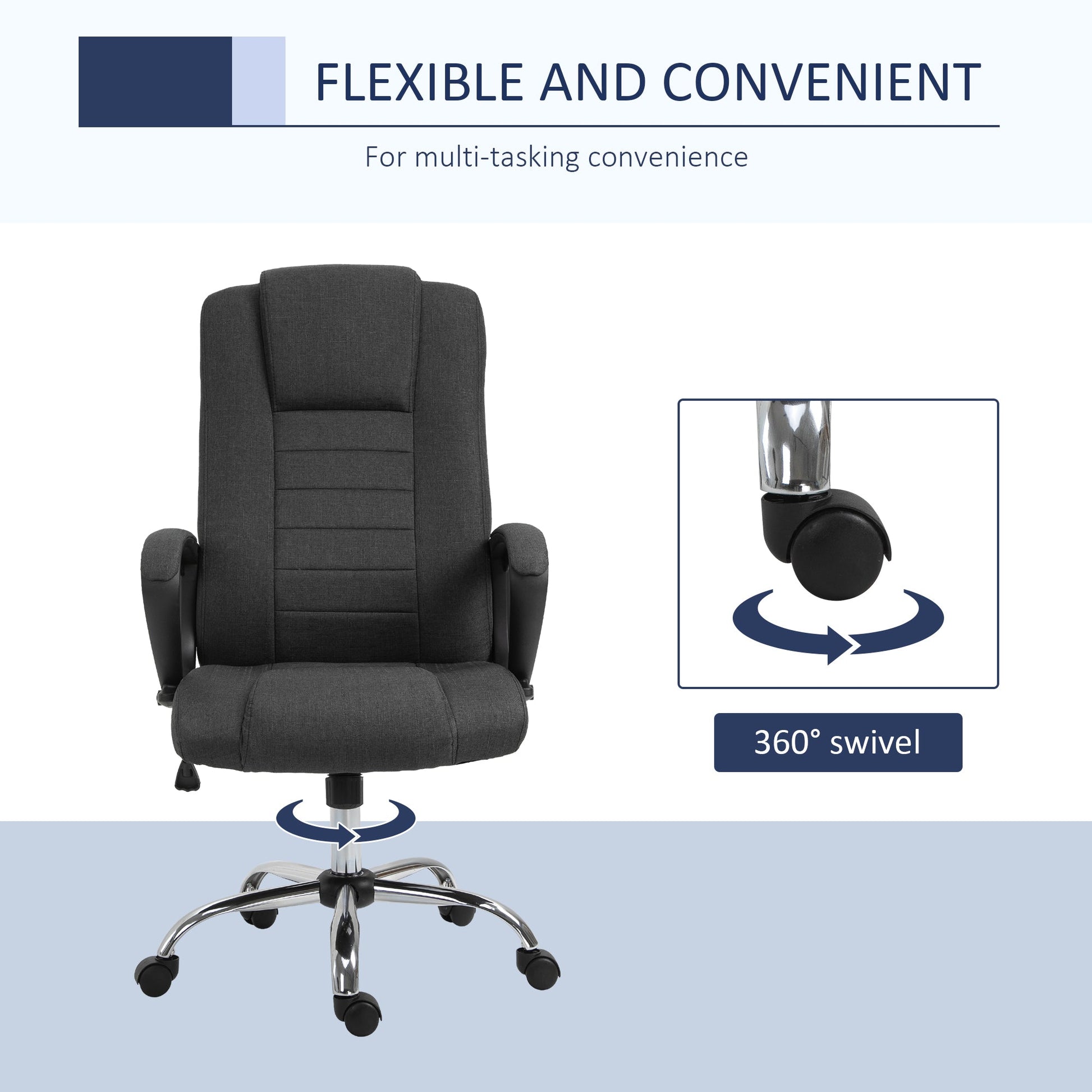 High Back Office Chair, Height Adjustable Computer Desk Chair with Swivel Wheels and Tilt Function, Charcoal Grey Executive & Manager Chairs   at Gallery Canada