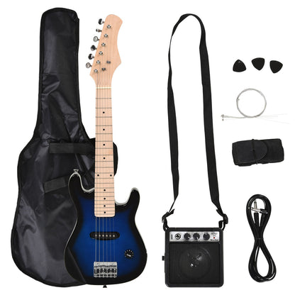 30 Inch Kids Electric Guitar 3/4 Size Beginner Starter Kit w/ 5W Amplifier, Strap, Strings, Picks, Carrying Case Blue/Black Electronic Musical Pianos Blue  at Gallery Canada