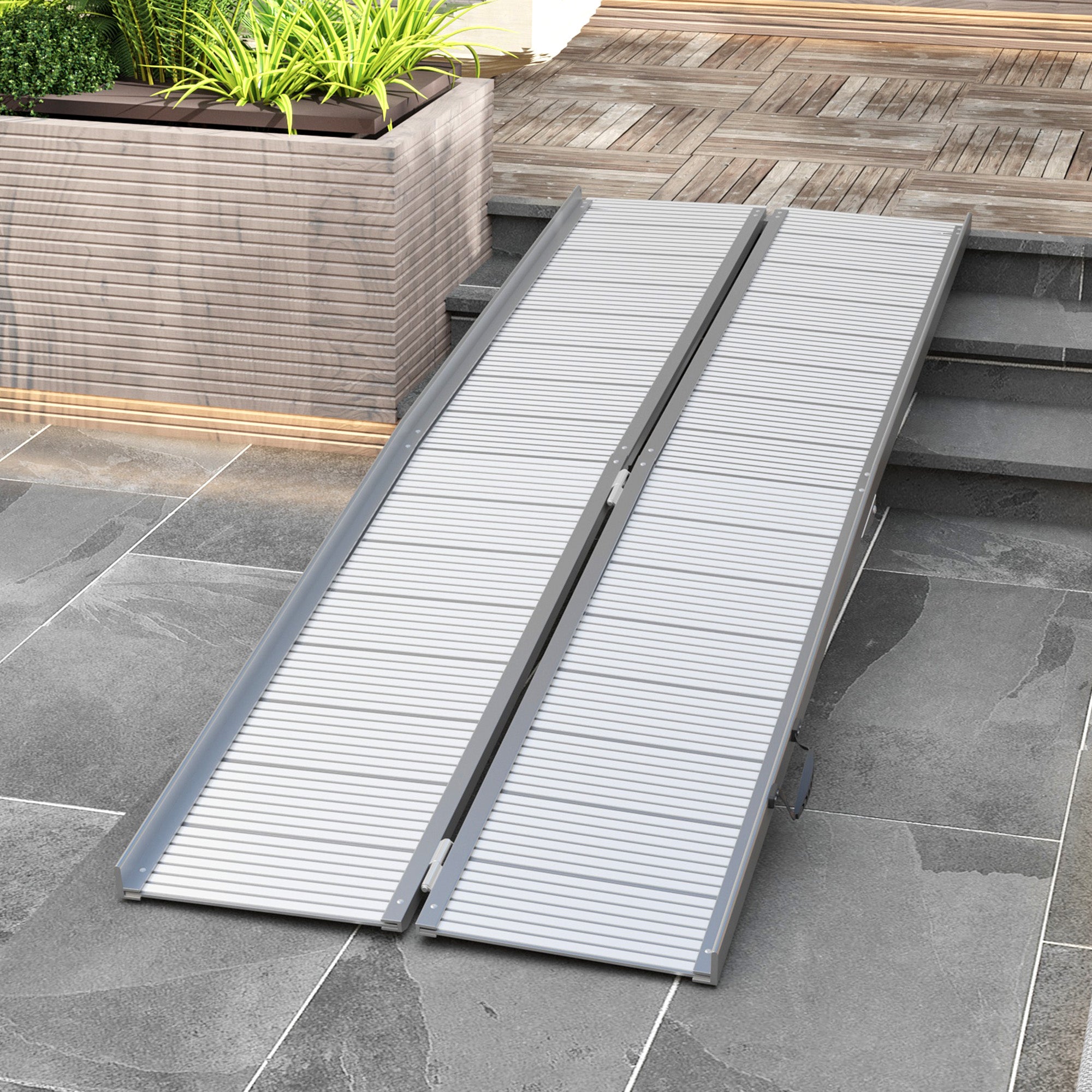 8' Foldable Handicap Ramp for Home, Steps, Doorways, Aluminum Portable Wheelchair Ramp, Textured Threshold Ramp, Silver Knee Walker & Wheelchair Ramps at Gallery Canada