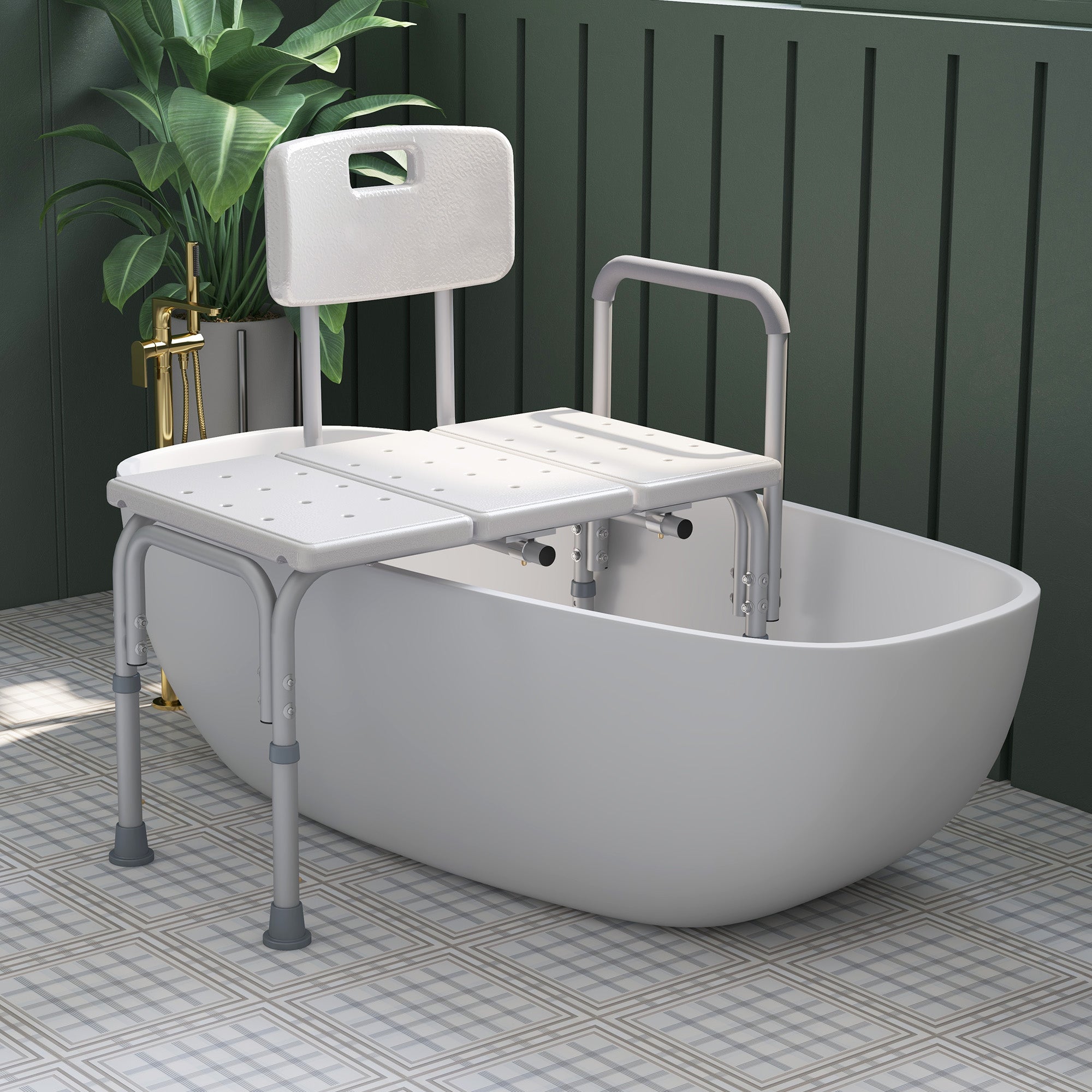 6-Level Adjustable Bath and Shower Transfer Bench Aluminum Chair with Non-Slip Feet, Armrest &; Backrest White Bath Chairs at Gallery Canada