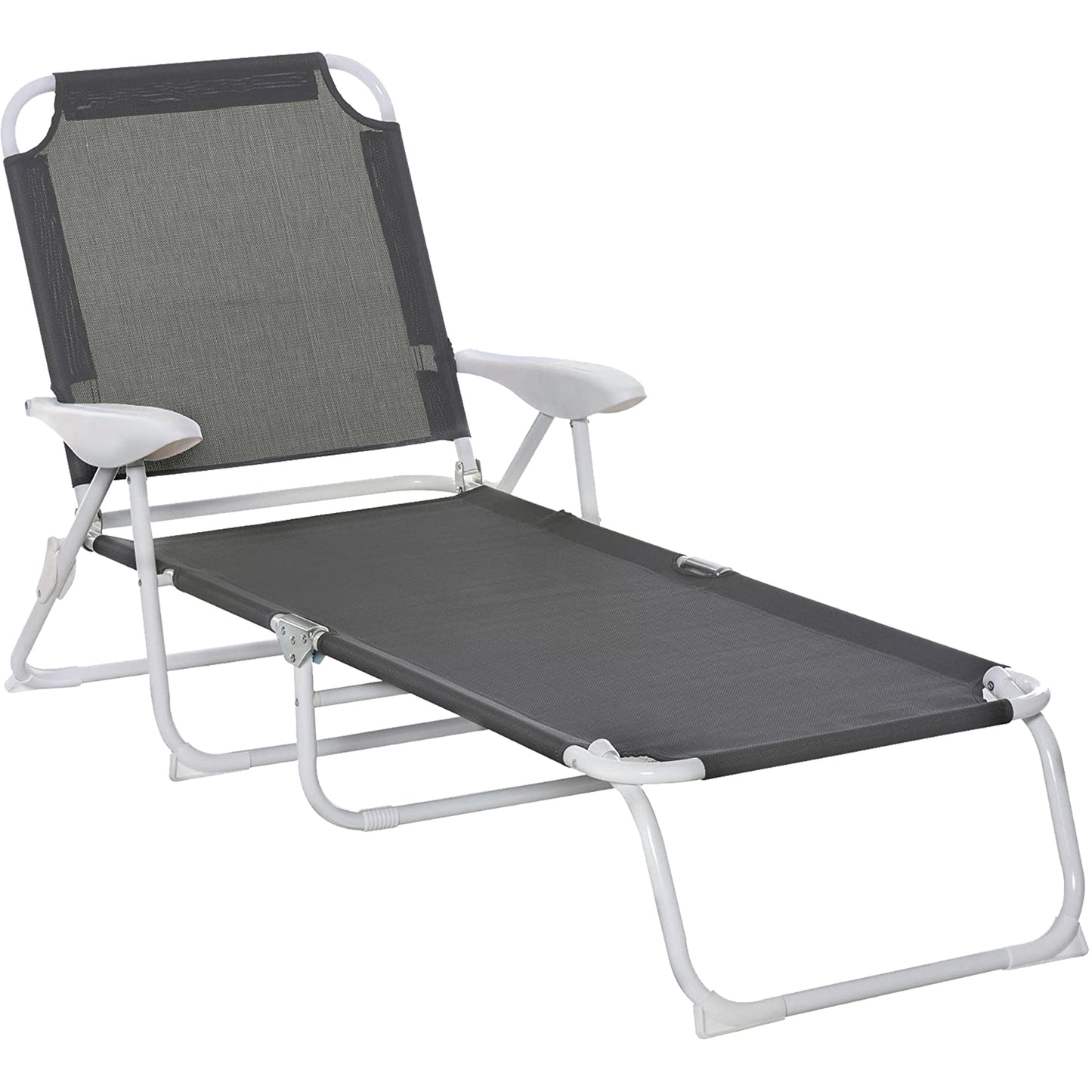 Outdoor Lounge Chair, Patio Garden Folding Chaise Lounge Sun Beach Reclining Tanning Chair with 4-Level Adjustable Backrest, Dark Grey Lounger Chairs   at Gallery Canada