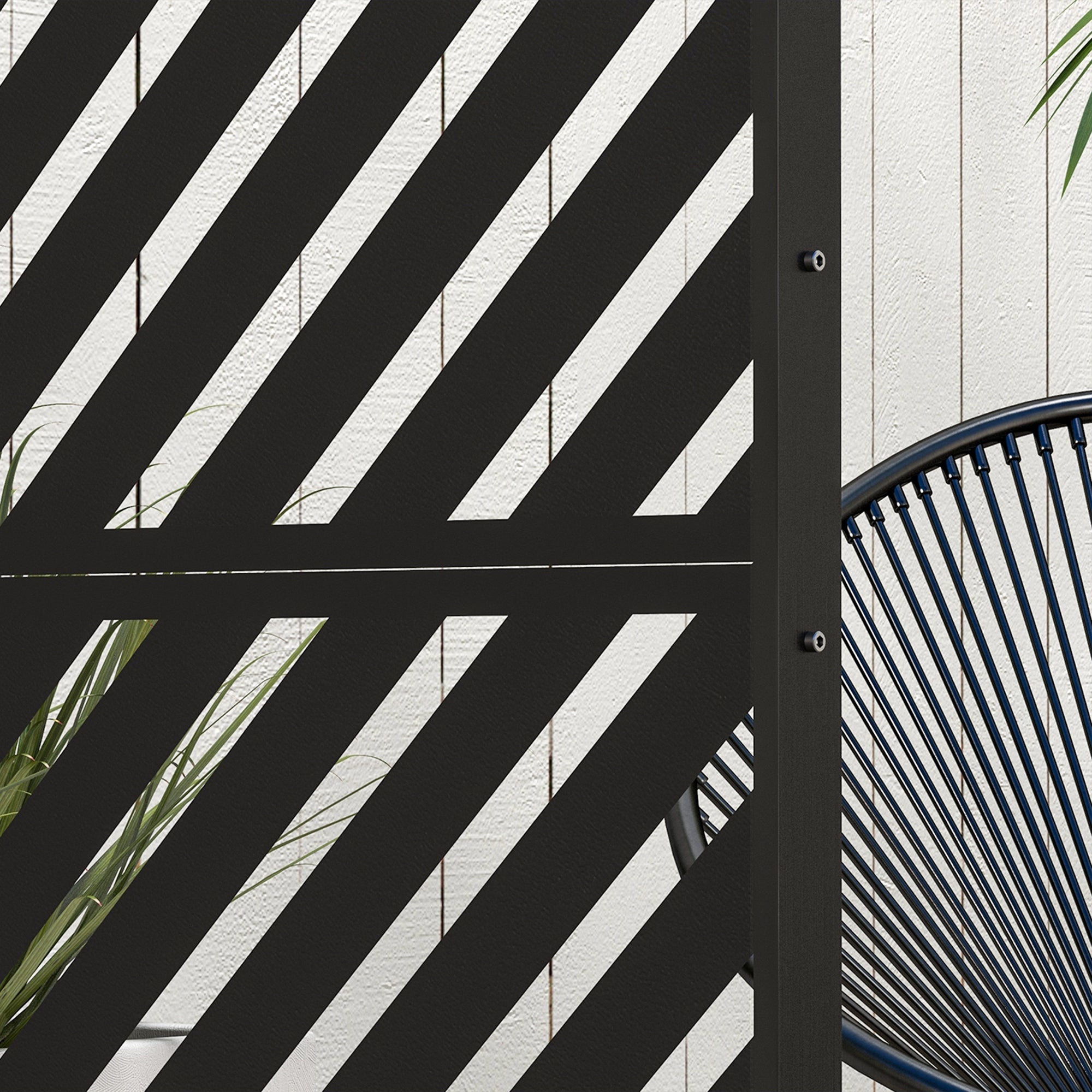 6.5FT Decorative Outdoor Divider, Metal Privacy Screen with Stand, Triangle Style, Black Side Awnings at Gallery Canada