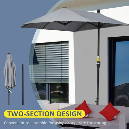 6.6 x 6ft Half Patio Umbrella Outdoor Parasol with Double-Sided Canopy, Crank Handle, Base for Garden, Balcony, Grey Sun Umbrellas   at Gallery Canada