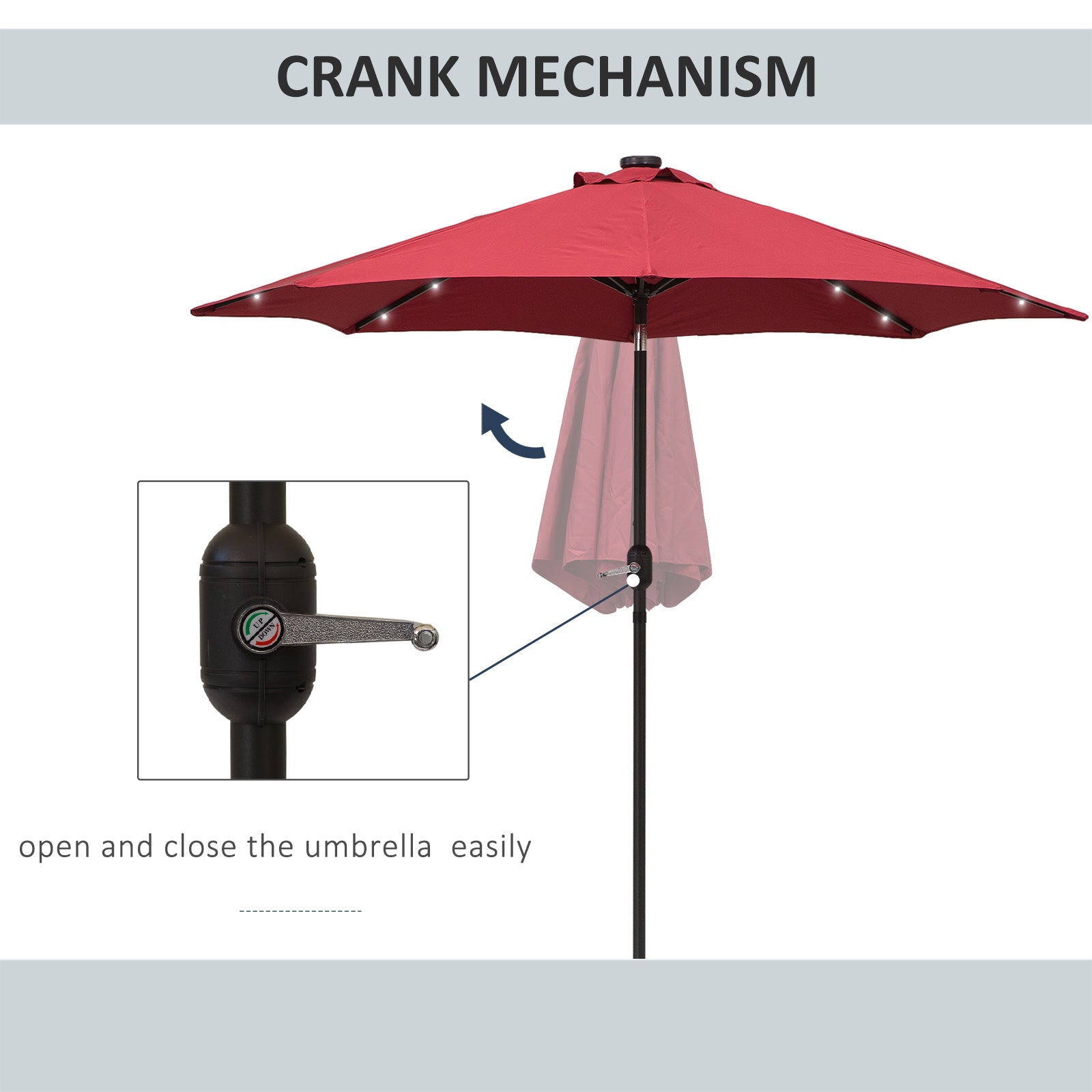 9ft Solar Patio Umbrella Outdoor Sunshade 24 LED Lights Tilt Canopy, Wine Red Sun Umbrellas   at Gallery Canada