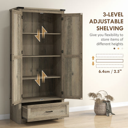 69" Tall Farmhouse Kitchen Pantry Cabinet with 2 Doors, Drawer and Adjustable Shelves for Dining Room, Grey Kitchen Pantry Cabinets   at Gallery Canada