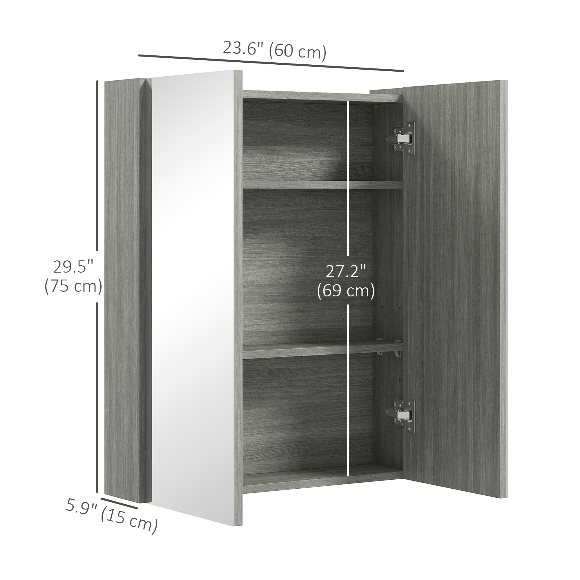 Wall Mount Mirrored Medicine Cabinet, Bathroom Mirror Cabinet with Adjustable Shelf, Double Soft Closing Doors, Grey Mirror Medicine Cabinets   at Gallery Canada