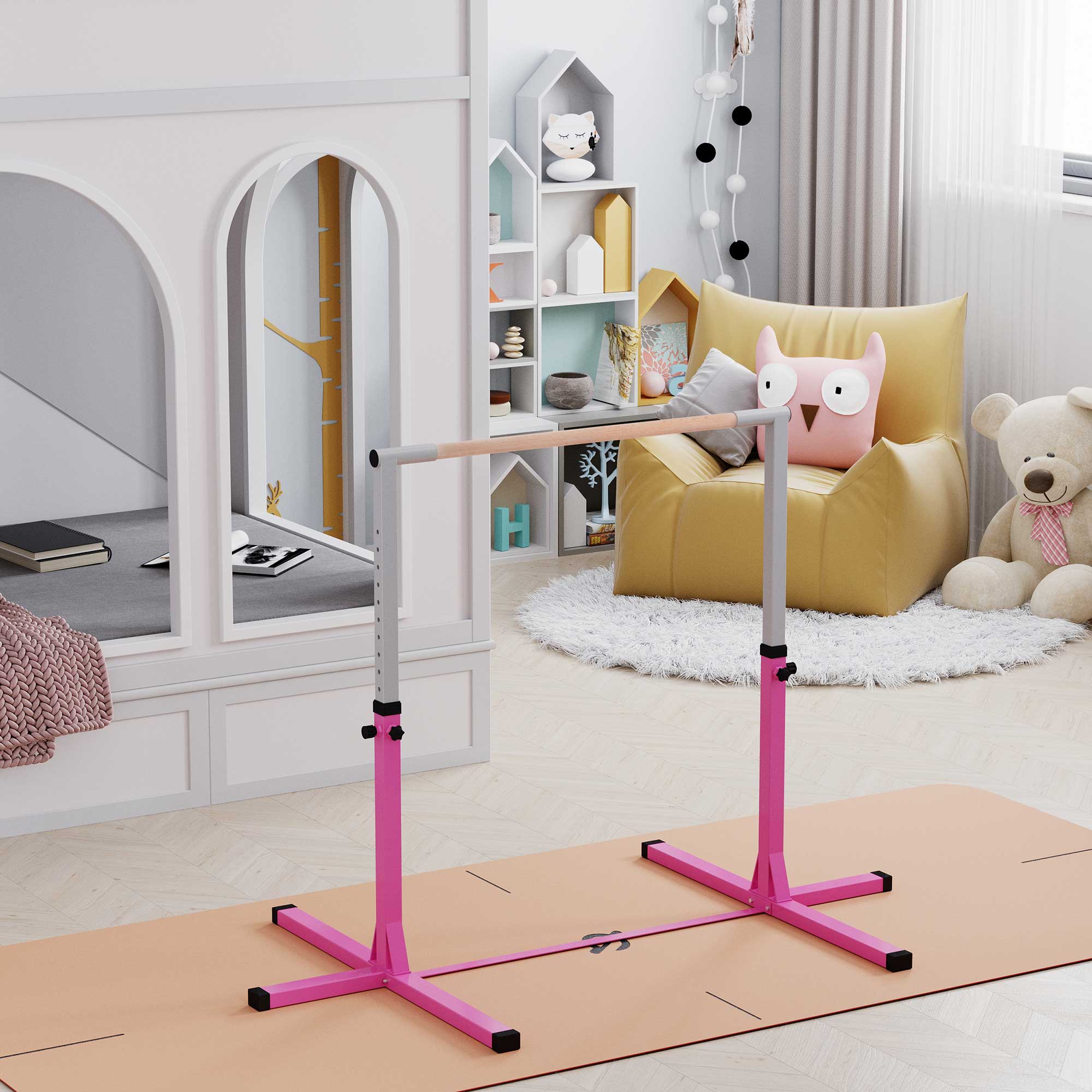 Professional Gymnastics Bar for Kids, Toddler Home Gymnastics Equipment with 13-level Adjustable Height, Pink Baby Gym & Playmats at Gallery Canada