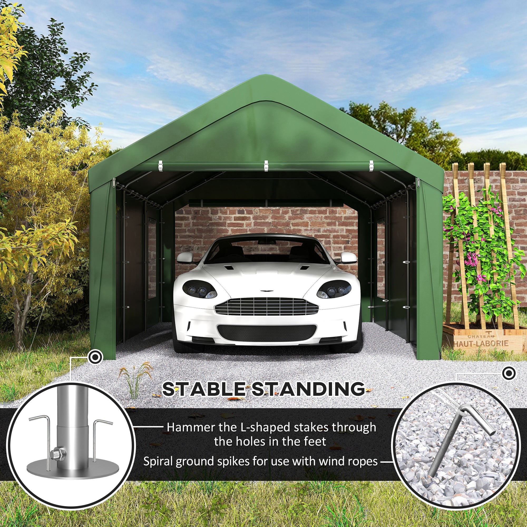 12 x 20ft Carport with 2 Roll-Up Doors, 4 Windows, Portable Garage with Removable Sidewalls for Car, Truck, Dark Green Car Shelters at Gallery Canada