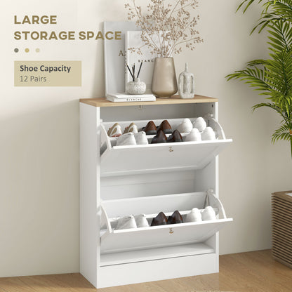 Slim Shoe Storage Cabinet, Modern Shoe Cabinet with 2 Flip Drawers and Adjustable Shelves for 12 Pairs, White Shoe Storage Cabinets & Racks   at Gallery Canada