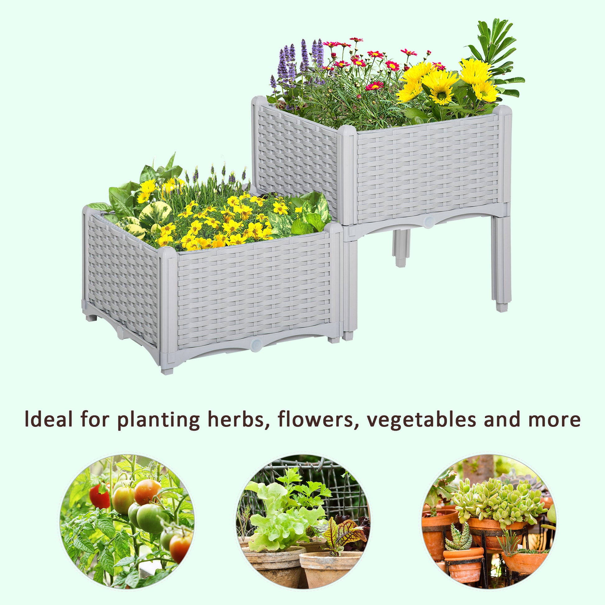 2 Piece Raised Garden Bed PP Raised Flower Bed Vegetable Herb Grow Box Stand Light Grey Raised Garden Beds at Gallery Canada