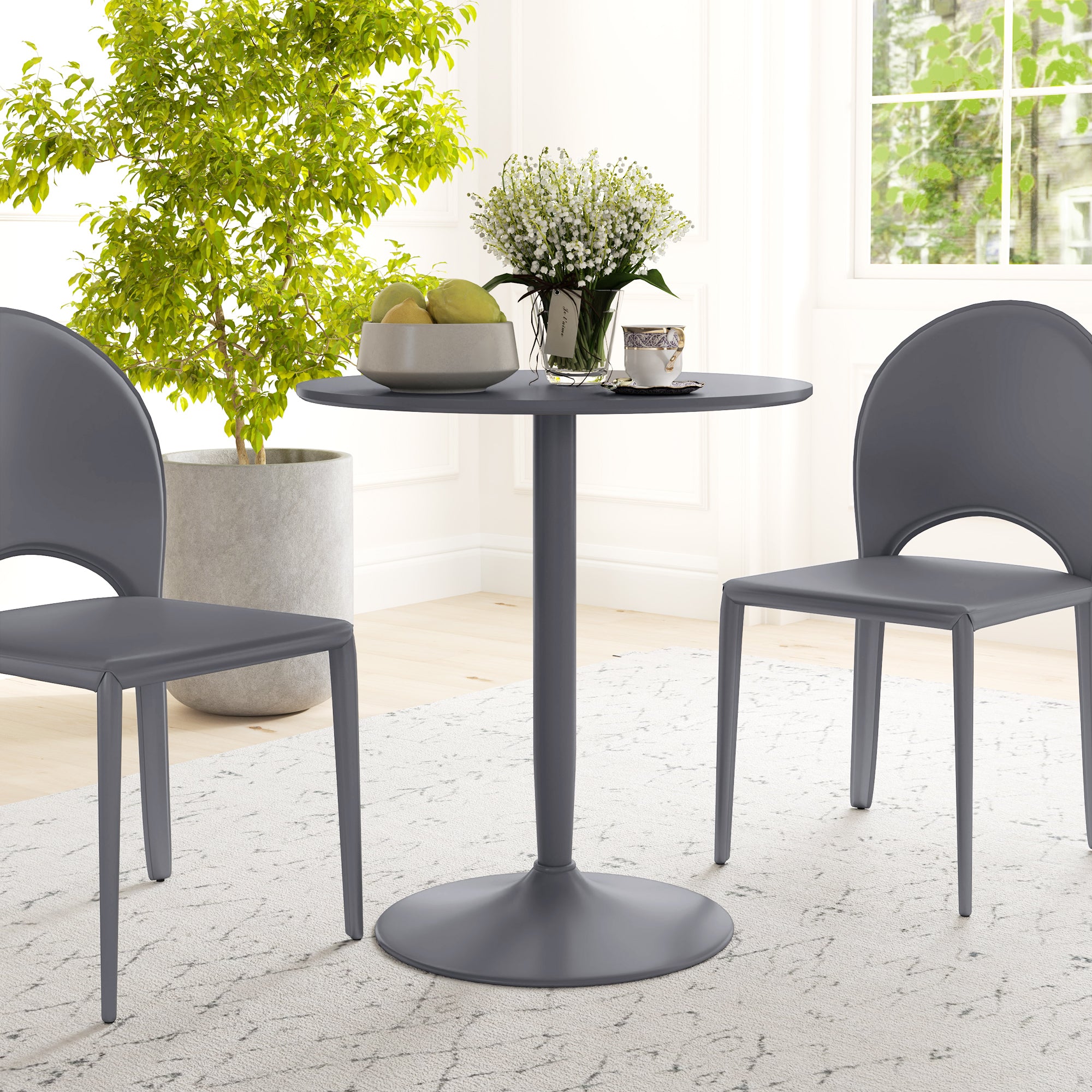 Modern Kitchen Table for 2, Round Dining Table with Steel Base for Living Room, Dining Room, Grey Dining Chairs   at Gallery Canada