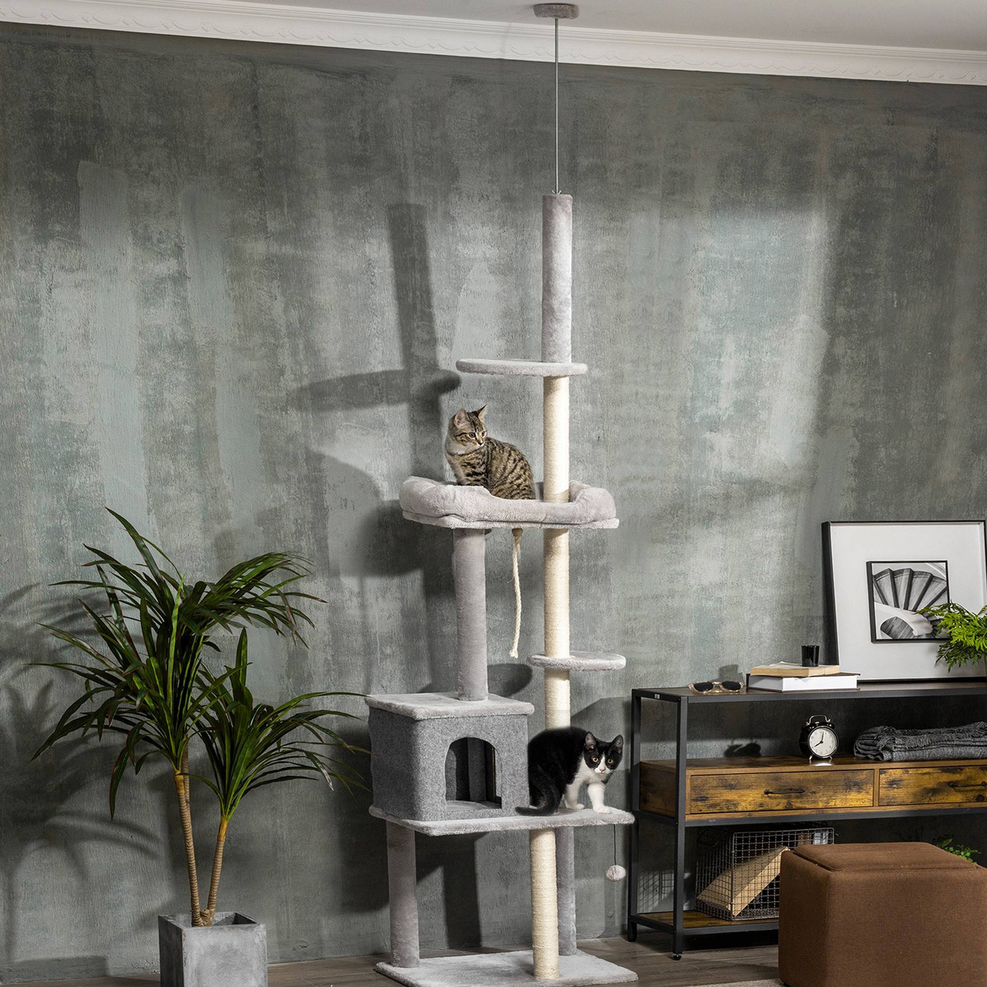 Cat Tree Floor to Ceiling Cat Tower Height Adjustable( 85-101 Inches), Tall Large Cat Climbing Activity Center with Scratching Posts Cat Condo Cozy Bed, Grey Floor to Ceiling Cat Trees at Gallery Canada