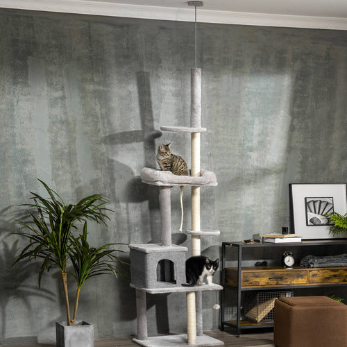 Cat Tree Floor to Ceiling Cat Tower Height Adjustable( 85-101 Inches), Tall Large Cat Climbing Activity Center with Scratching Posts Cat Condo Cozy Bed, Grey