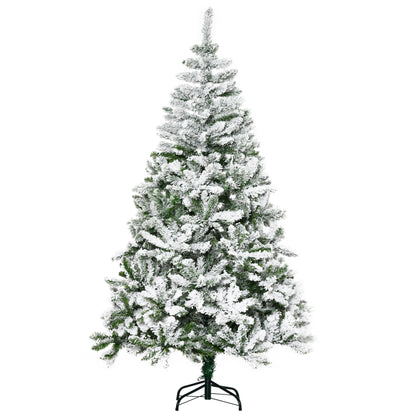 6ft Flocked Christmas Tree, Pine Artificial Christmas Tree with 750 Branches Tips, Steel Base, Automatic Open, Green Flocked Christmas Trees   at Gallery Canada