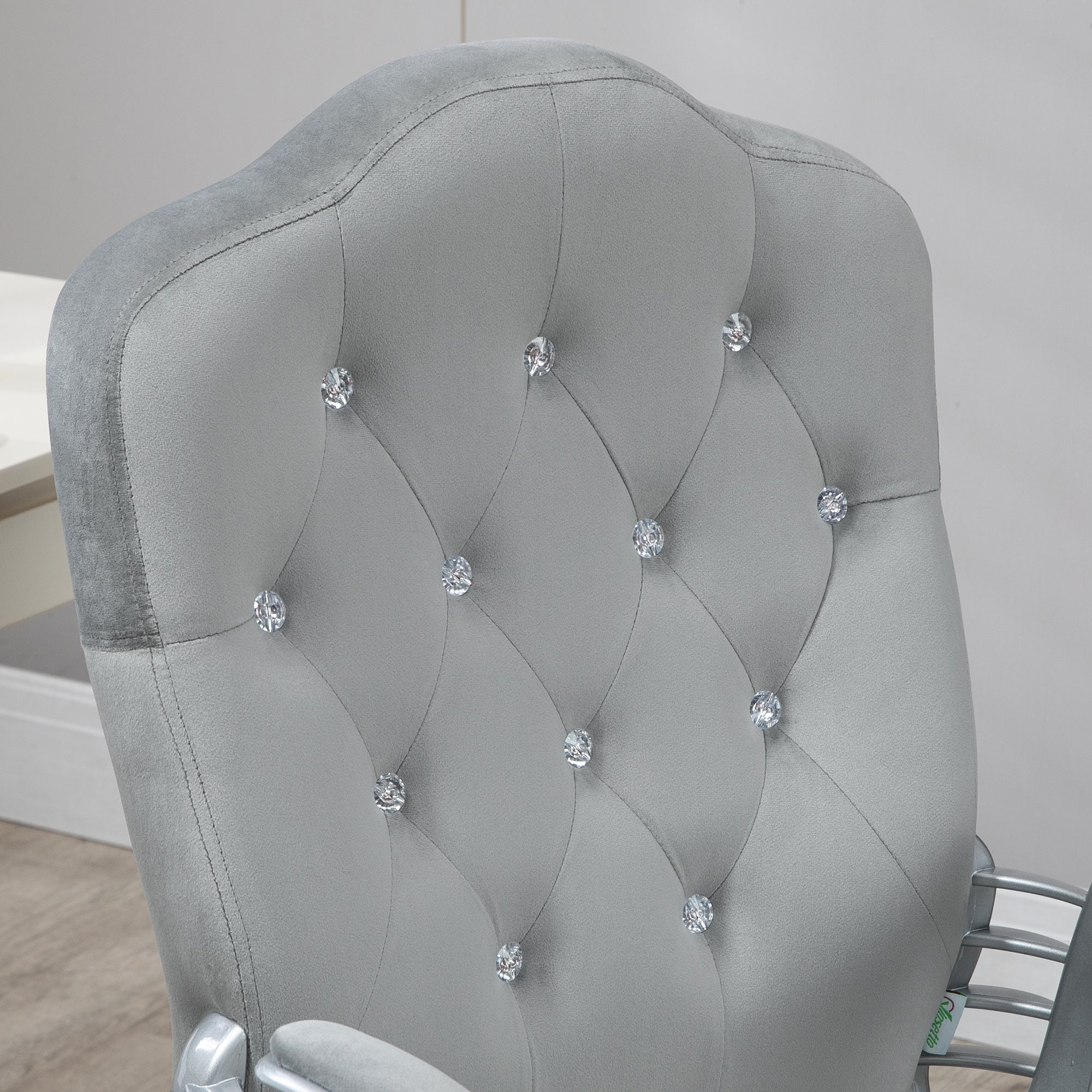 Office Chair, Velvet Computer Chair, Button Tufted Desk Chair with Swivel Wheels, Adjustable Height, Tilt Function, Grey Executive & Manager Chairs   at Gallery Canada