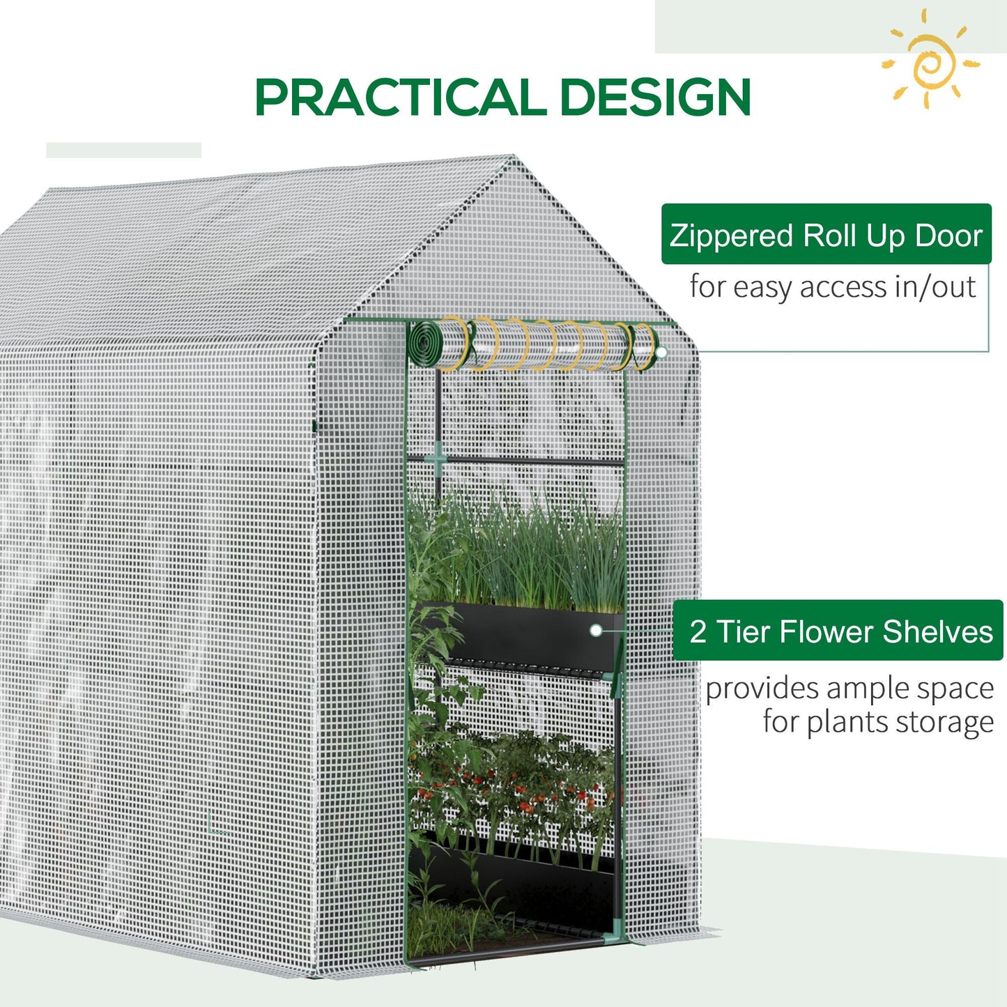 73" x 47" x 75" Walk-in Greenhouse Outdoor Portable Plant Flower Growth Warm House Garden Tunnel Shed with Roll-up Door and 4 Shelves, White Walk In Greenhouses   at Gallery Canada