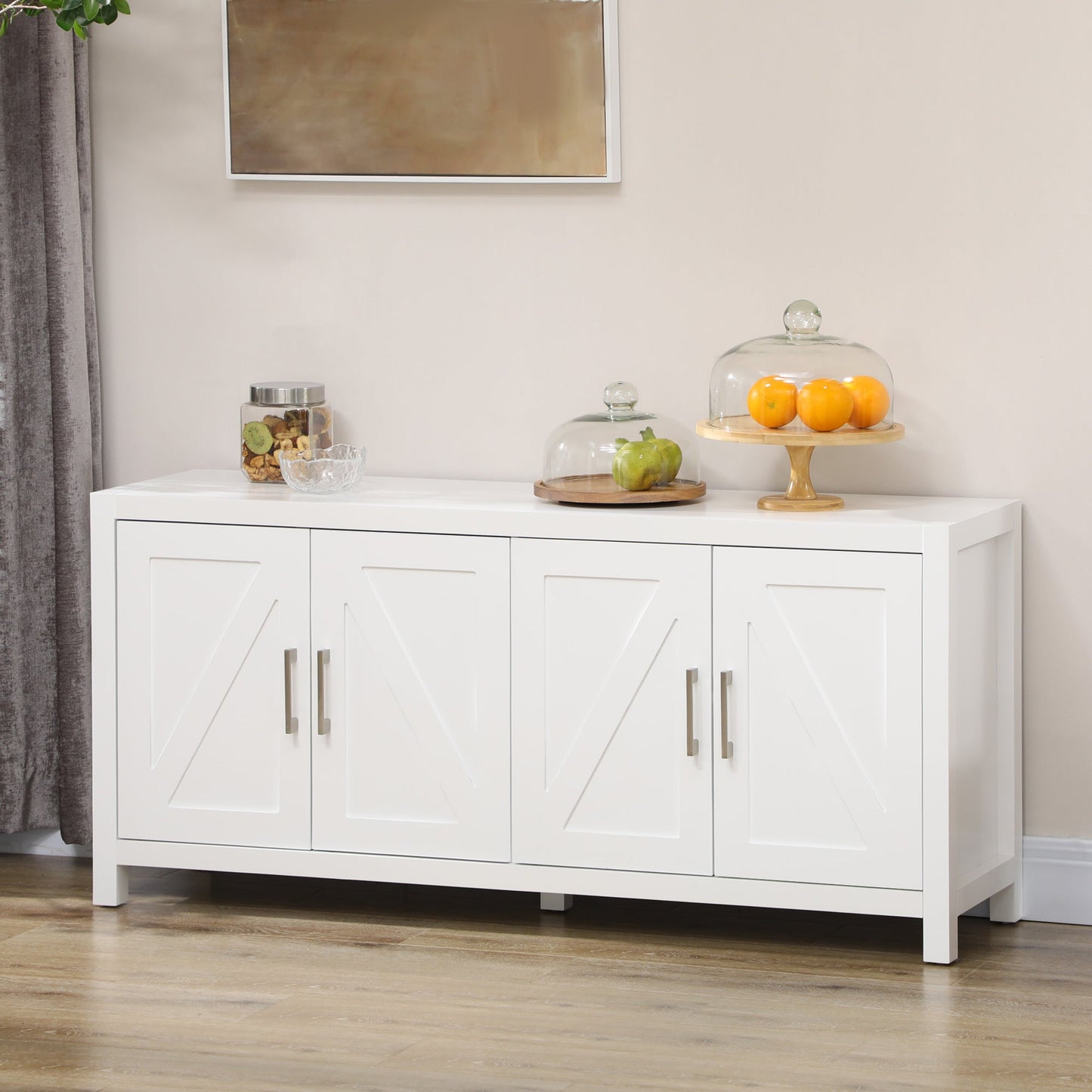 Sideboard Cabinet Buffets Table with Barn Style Doors TV Cabinet Stand for TVs up to 65" with 4 Cable Holes White Bar Cabinets   at Gallery Canada