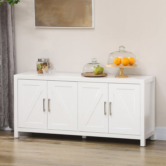 Sideboard Cabinet Buffets Table with Barn Style Doors TV Cabinet Stand for TVs up to 65" with 4 Cable Holes White Bar Cabinets White  at Gallery Canada