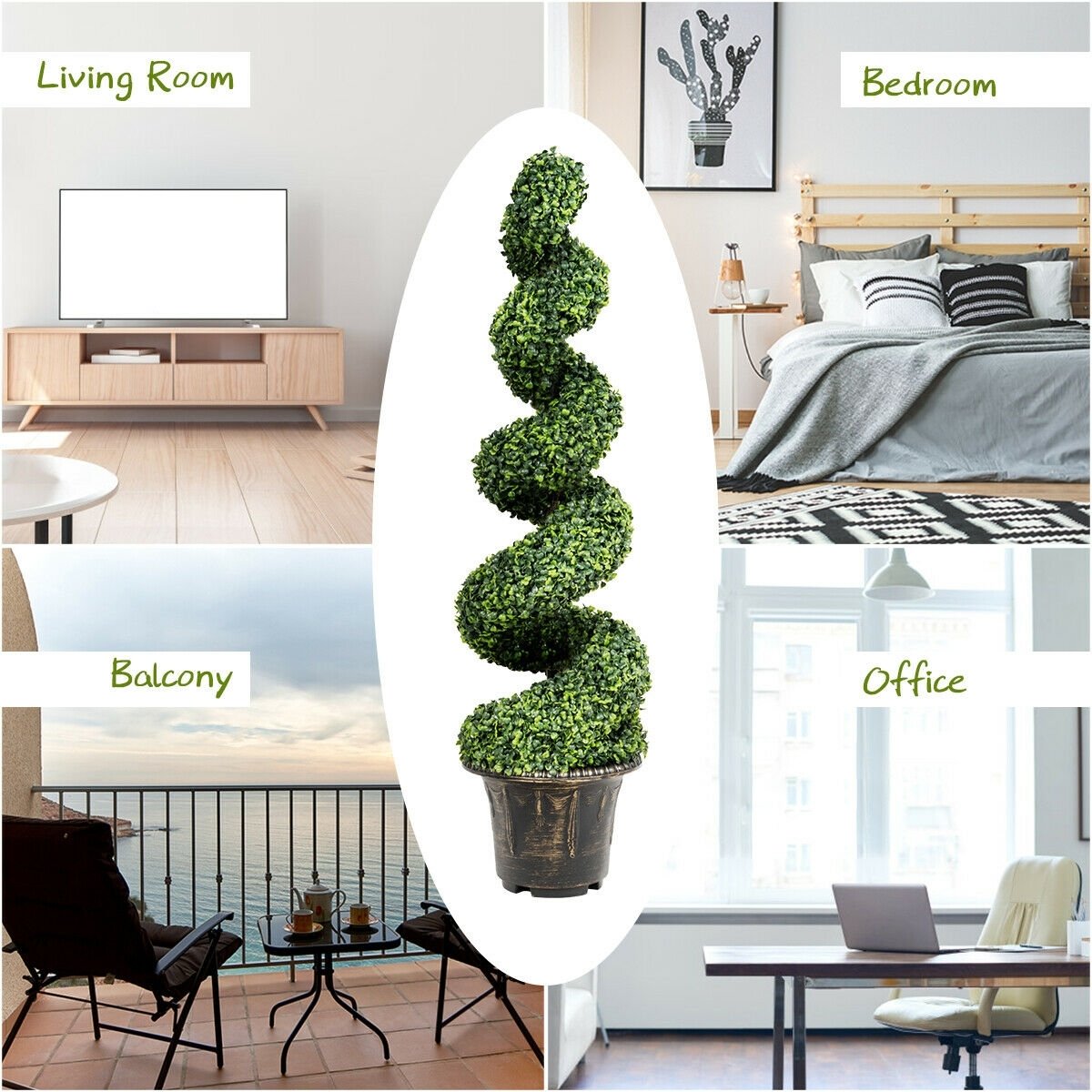 4 Feet Artificial Boxwood Spiral Green Leaves Tree, Green Faux Plants   at Gallery Canada