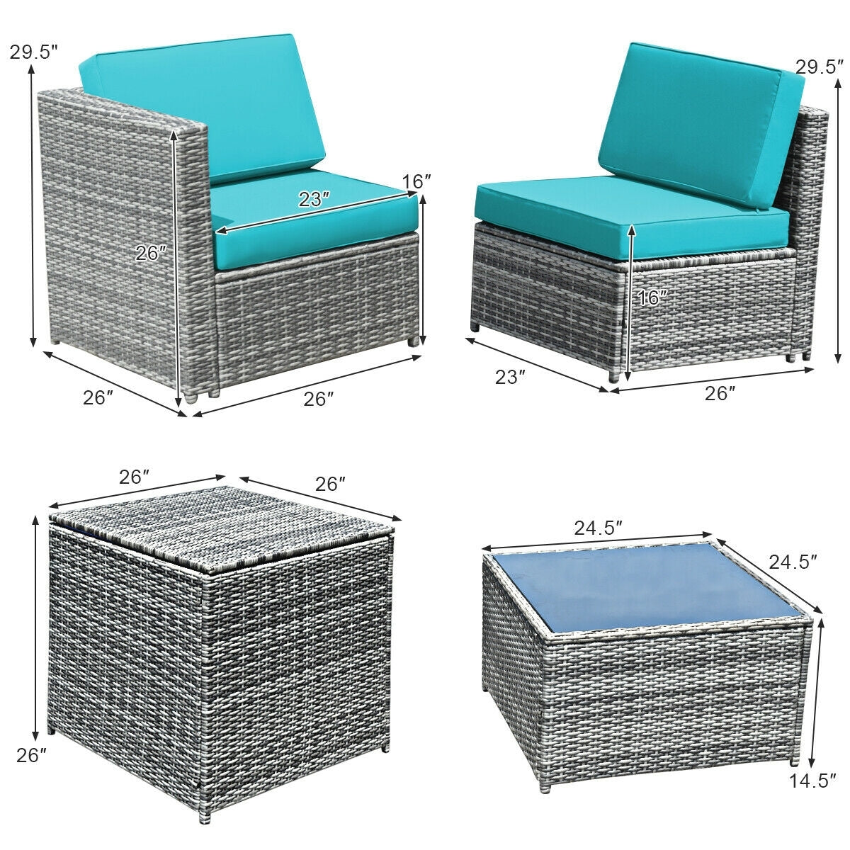 8 Piece Wicker Sofa Rattan Dinning Set Patio Furniture with Storage Table, Turquoise Outdoor Sectionals   at Gallery Canada