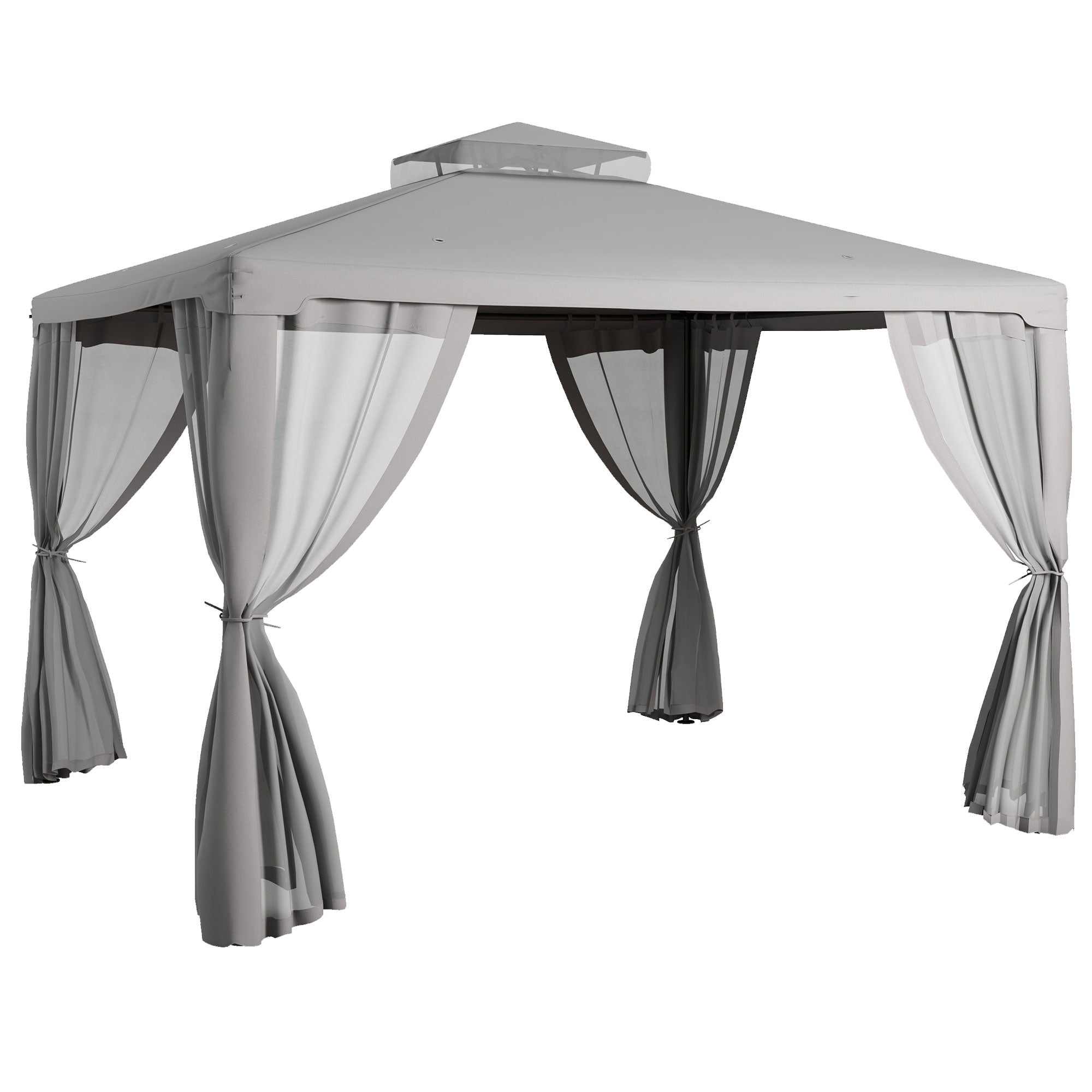 12' x 10' Patio Gazebo Outdoor Pavilion 2 Tire Roof Canopy Shelter Garden, Steel Frame w/ Mosquito Netting, Light Grey Gazebos at Gallery Canada