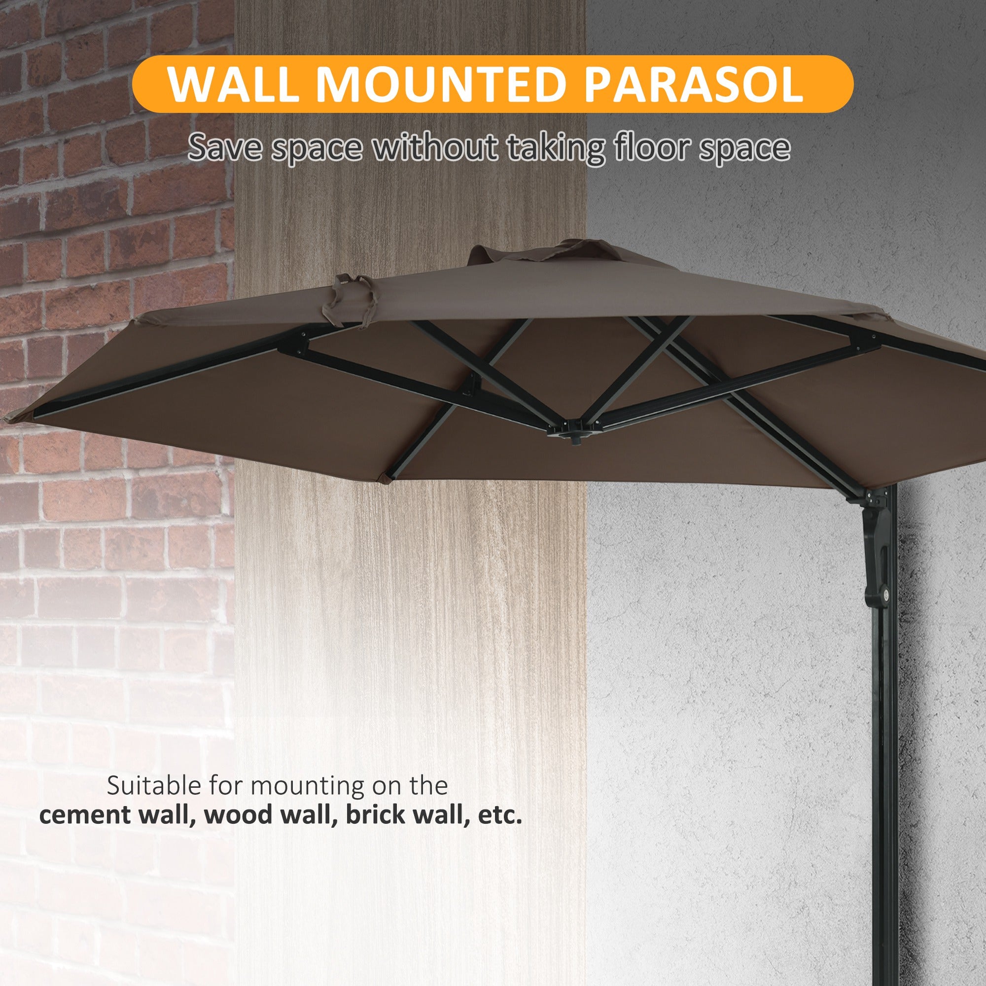 8 ft Wall Mounted Umbrella with 180° Rotatable Canopy, Patio Wall Parasol for Outdoor, Garden, Balcony, Yard, Khaki Sun Umbrellas at Gallery Canada