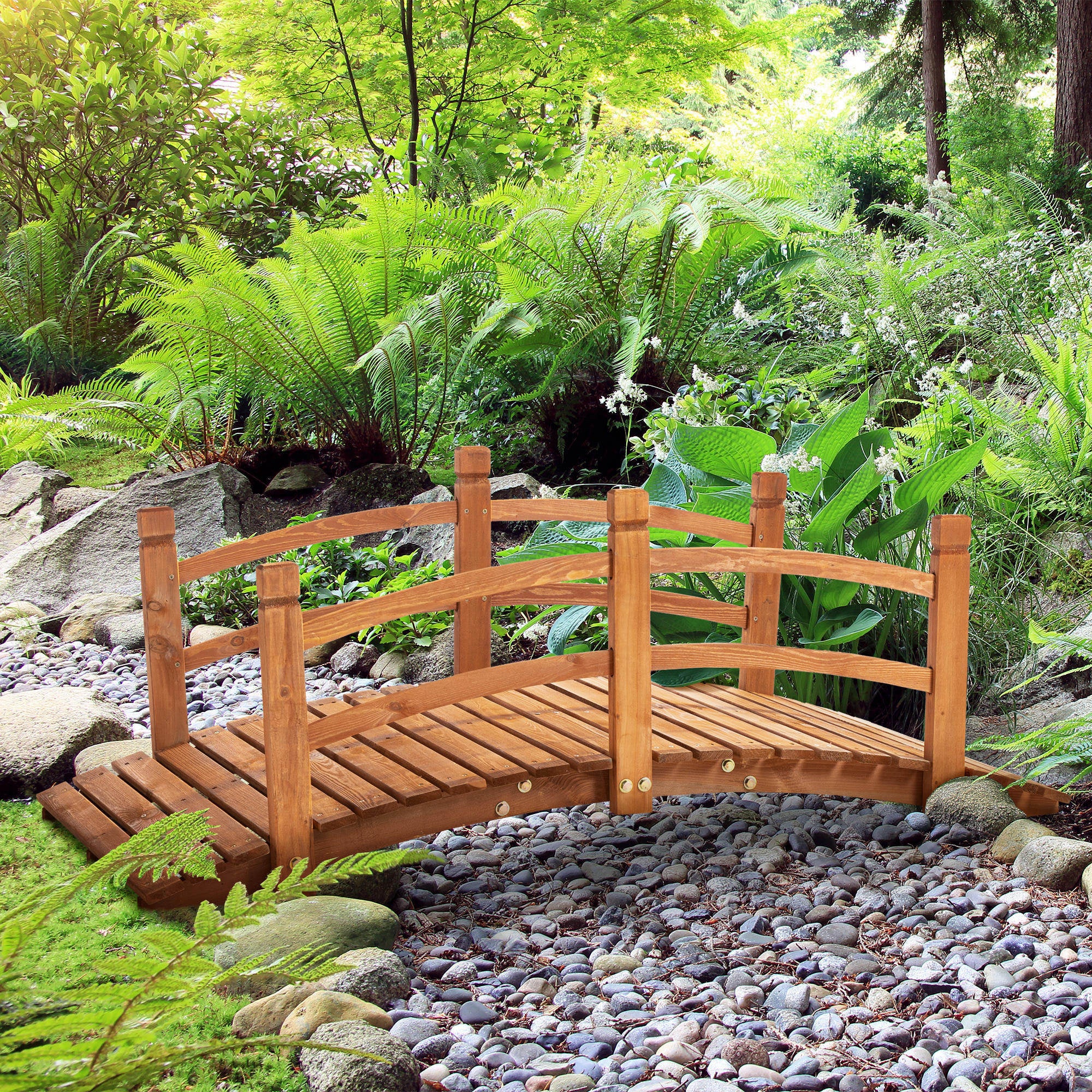 5FT Wooden Garden Bridge Classic Arc Footbridge with Guardrails for Stream Pond Walkway, Orange Garden Bridges at Gallery Canada