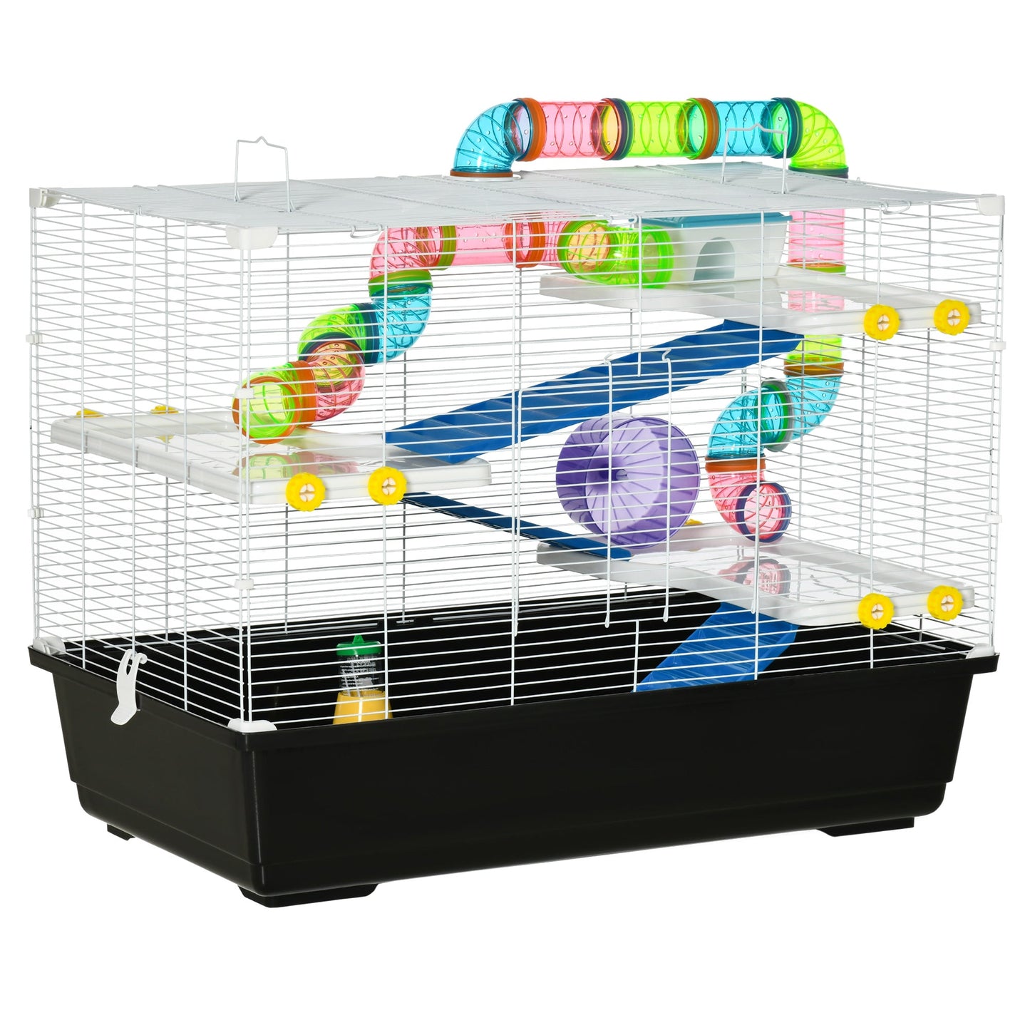 31" Large Hamster Cage, Small Animal House, Multi-storey Gerbil Haven, Tunnel Tube System, with Water Bottle, Exercise Wheel, Food Dish, Ramps, Black Hamster Cages   at Gallery Canada