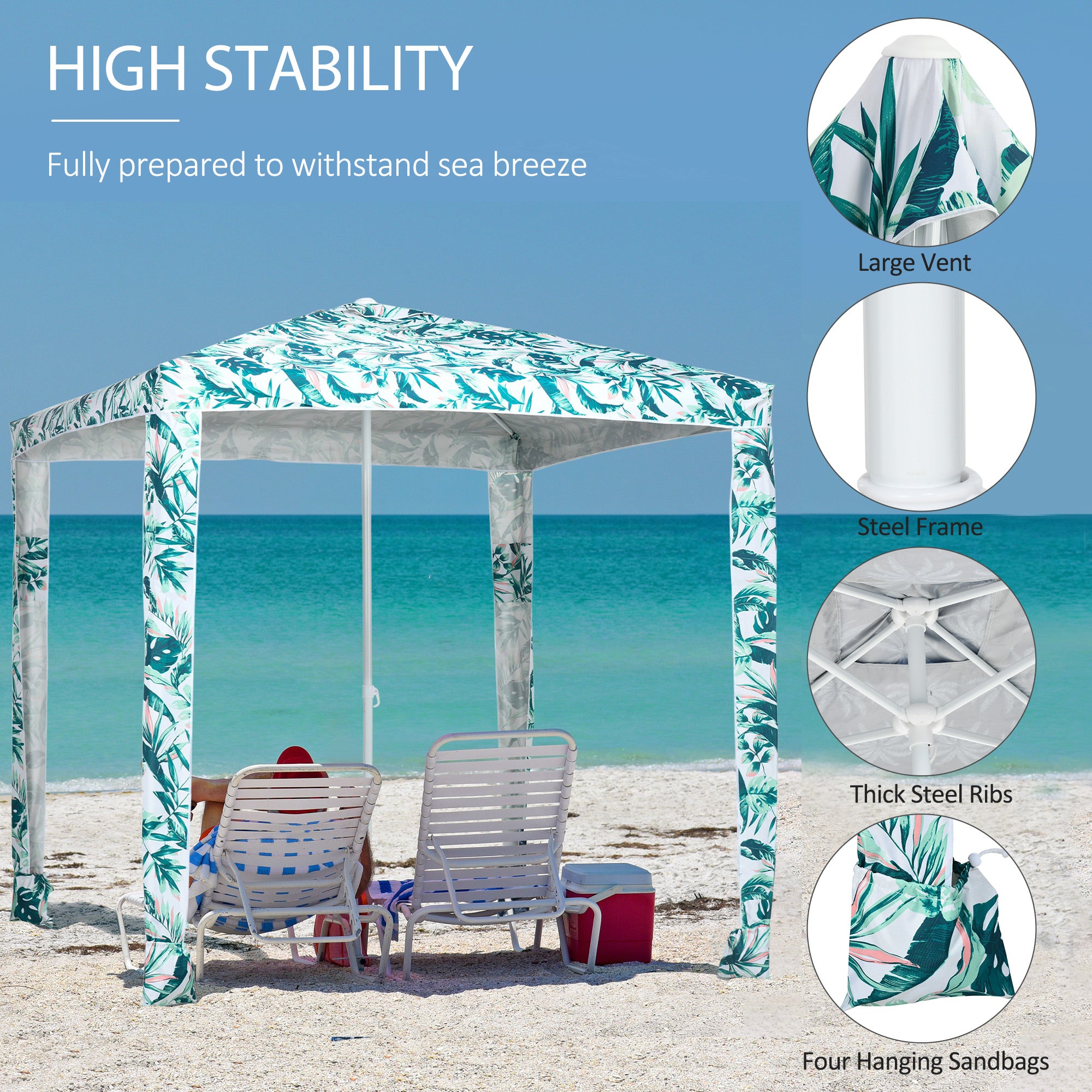 Beach Umbrella, 6.5' Easy-Assembly Sun-Shade Shelter with Sandbags and Carry Bag, Cool UV50+, Green Beach Umbrellas at Gallery Canada