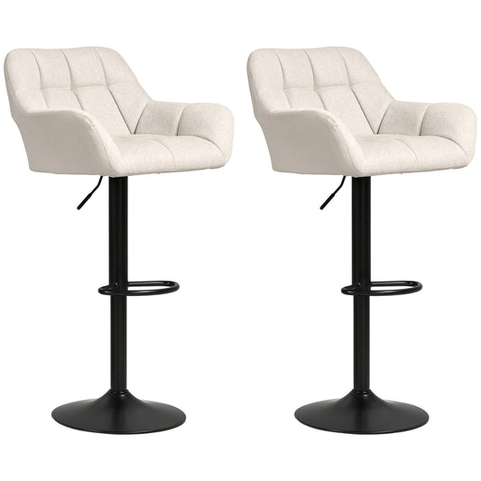 Swivel Barstools Set of 2 Adjustable Bar Stools with Footrest Armrests and PU Leather Back for Dining Room Cream White Bar Stools   at Gallery Canada