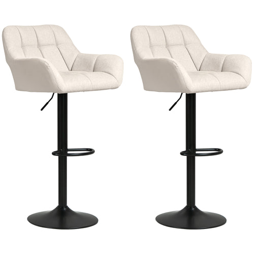 Swivel Barstools Set of 2 Adjustable Bar Stools with Footrest Armrests and PU Leather Back for Dining Room Cream White