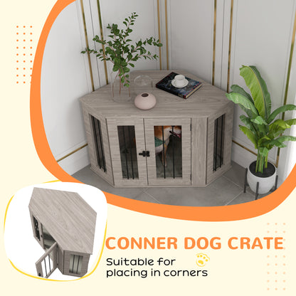 Dog Crate Furniture with Cushion, 41 Inch Conner Design Dog Crate End Table for Medium Dogs, Walnut Brown Houses, Kennels & Pens   at Gallery Canada