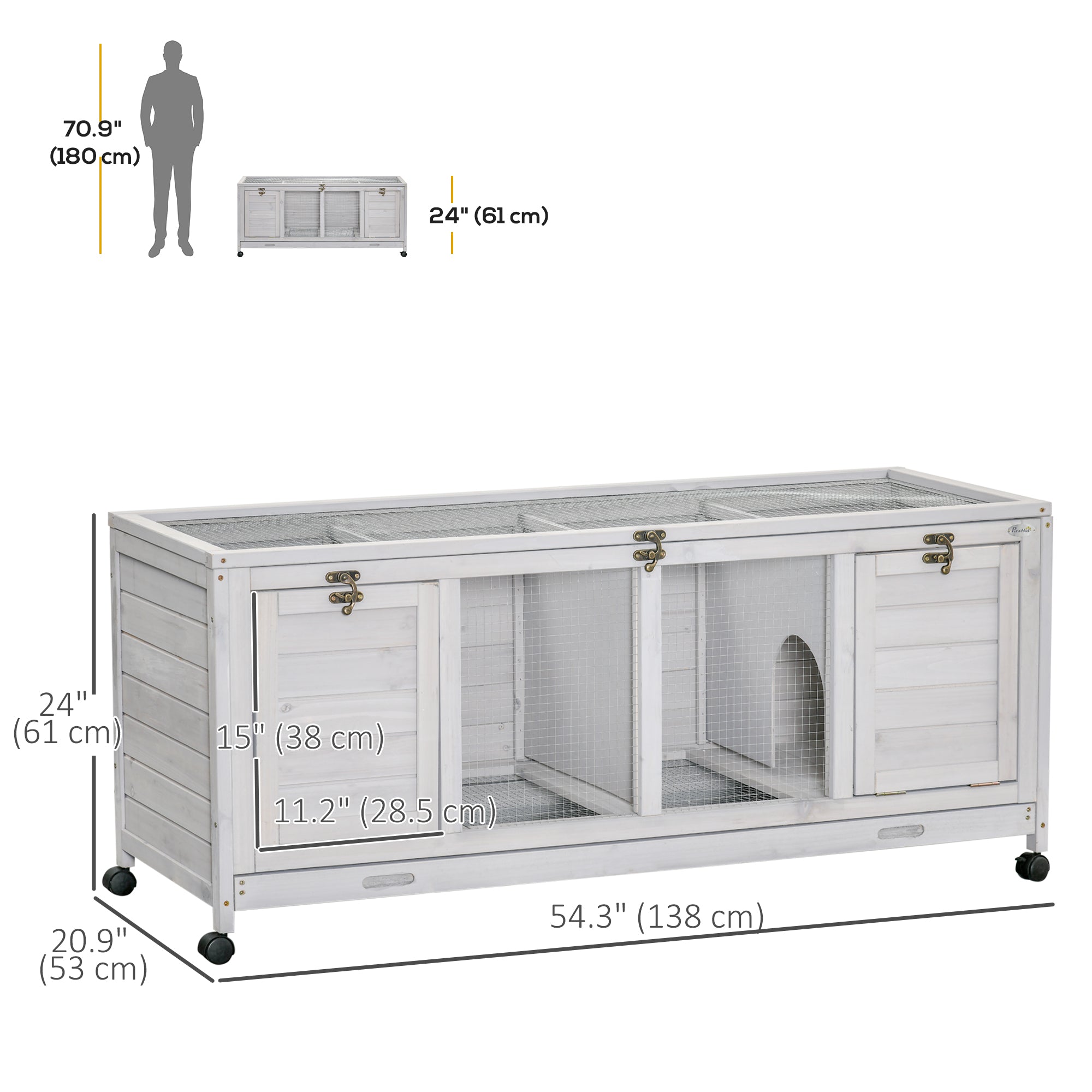 Wooden Rabbit Hutch with Wheels, Dividers for Indoor Outdoor Rabbit Hutch   at Gallery Canada