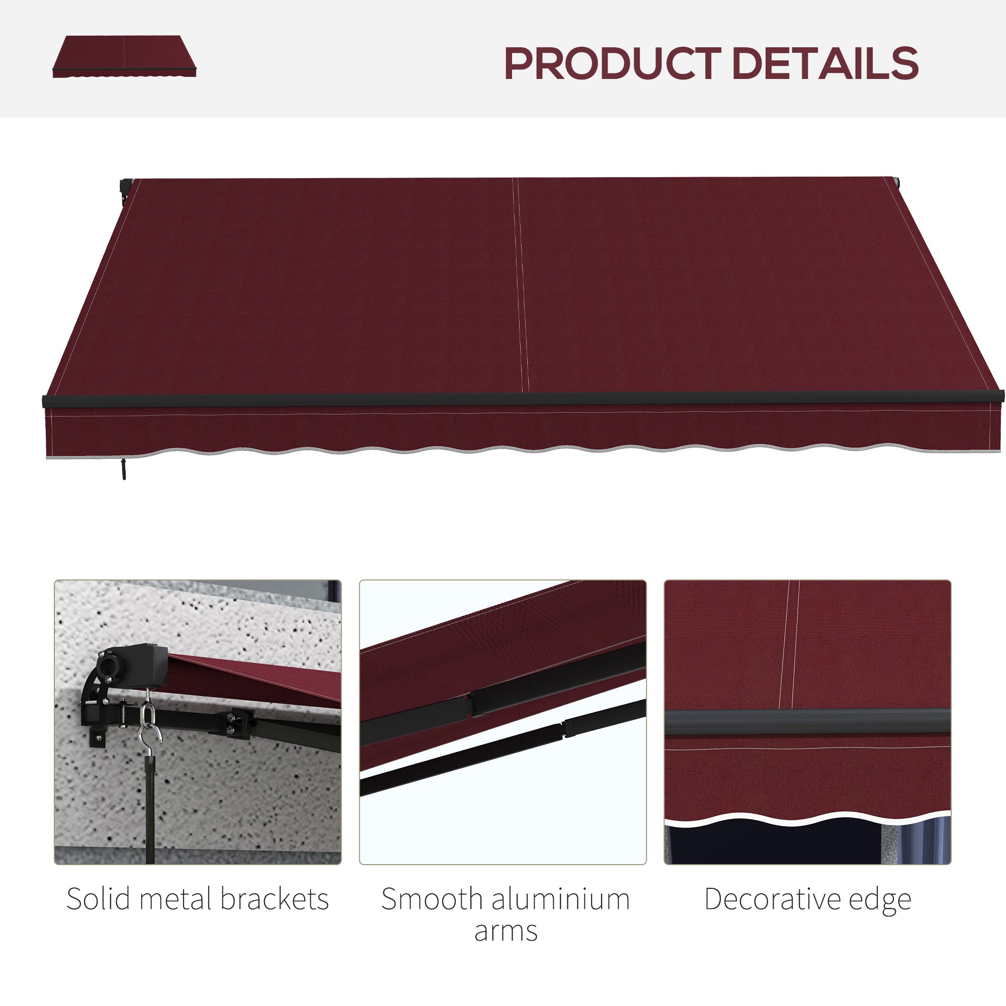 12' x 10' Retractable Awning, 280gsm UV Resistant Sunshade Shelter, for Deck, Balcony, Yard, Wine Red Deck Awnings at Gallery Canada