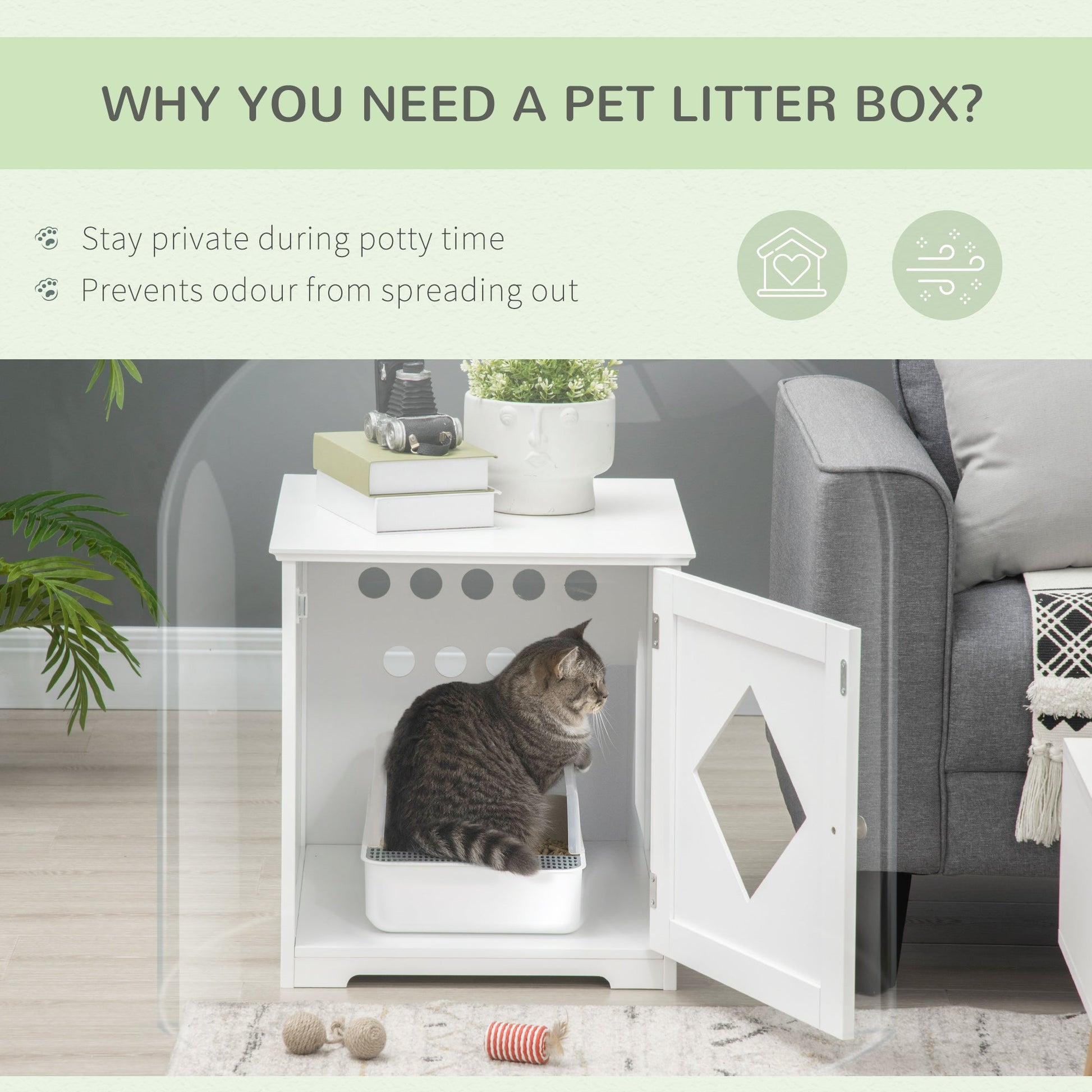 Cat Litter Box Enclosure End Table, Indoor Cat Washroom with Magnetic Door, Hidden Litter Box Nightstand with Large Tabletop, Easy Assembly, White Cat Litter Box Enclosures   at Gallery Canada