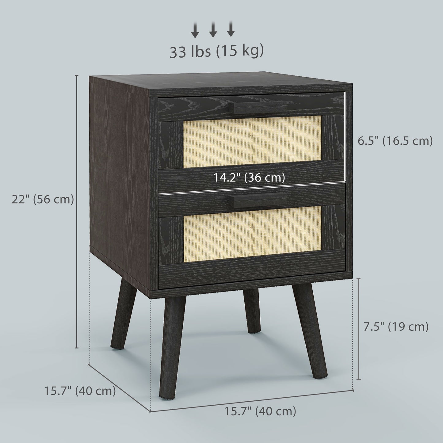 Soho Nightstands Set of 2, Bedside Tables with 2 Drawers for Living Room, Bedroom, Black Bedside Tables   at Gallery Canada