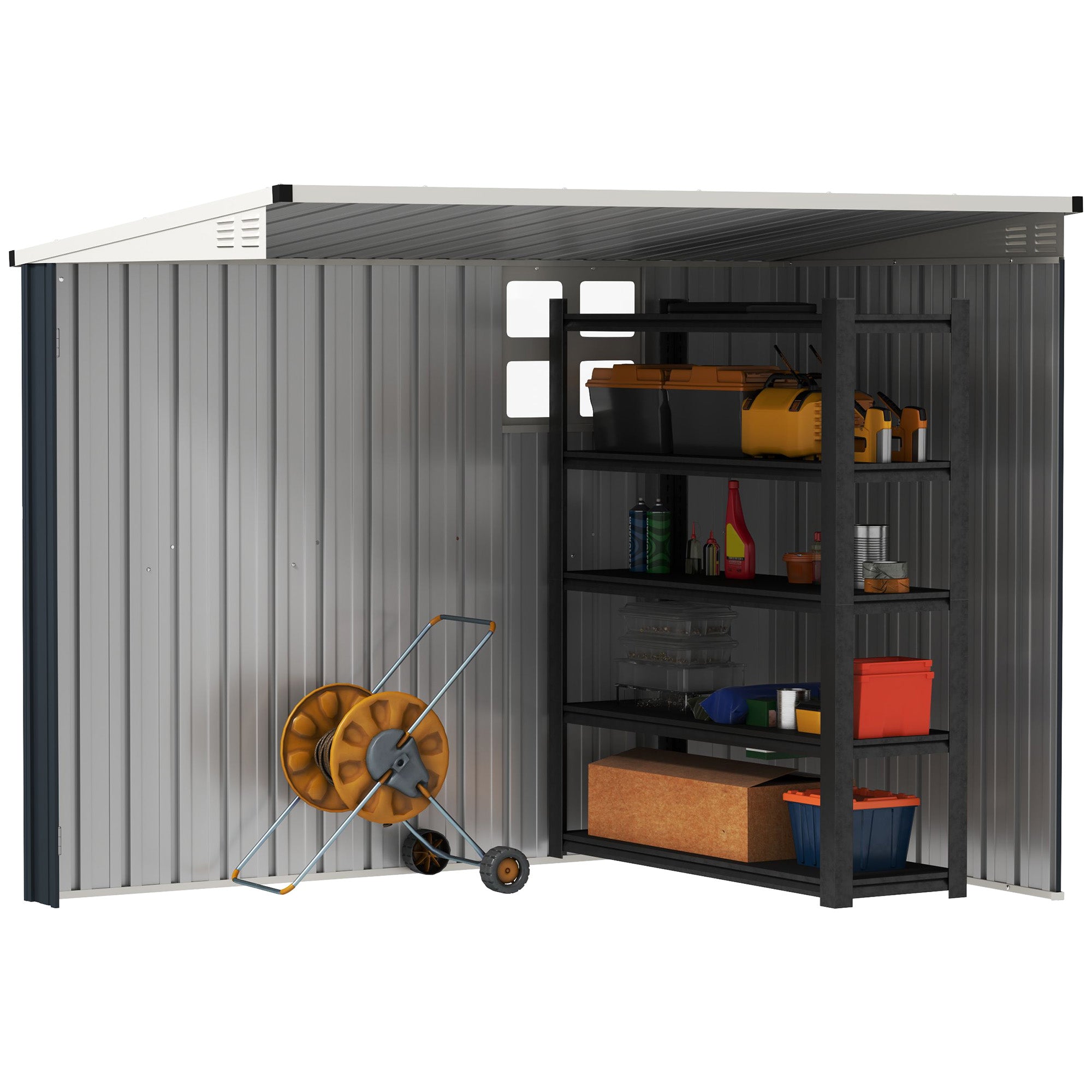 4' x 8' Outdoor Storage Shed, Metal Garden Shed with Window, 2 Vents and Lockable Door for Backyard, Garden, Patio Sheds at Gallery Canada