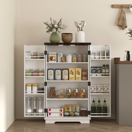 Farmhouse Kitchen Pantry Storage Cabinet, Kitchen Pantry Cabinet with Doors and Adjustable Shelves, White Kitchen Pantry Cabinets at Gallery Canada