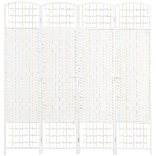 4 Panel Folding Room Divider, Portable Privacy Screen, Wave Fiber Room Partition for Home Office, White