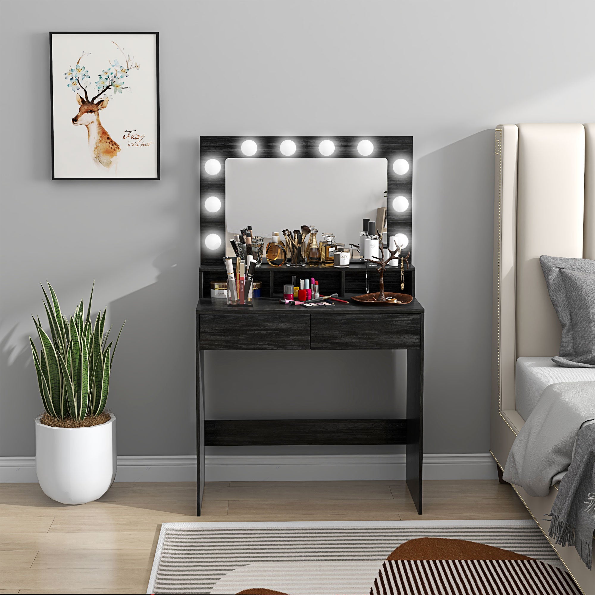 Vanity Table, Makeup Dressing Table with LED Lighting Mirror, Drawers, for Bedroom, Black Dressing & Vanity Tables Black  at Gallery Canada