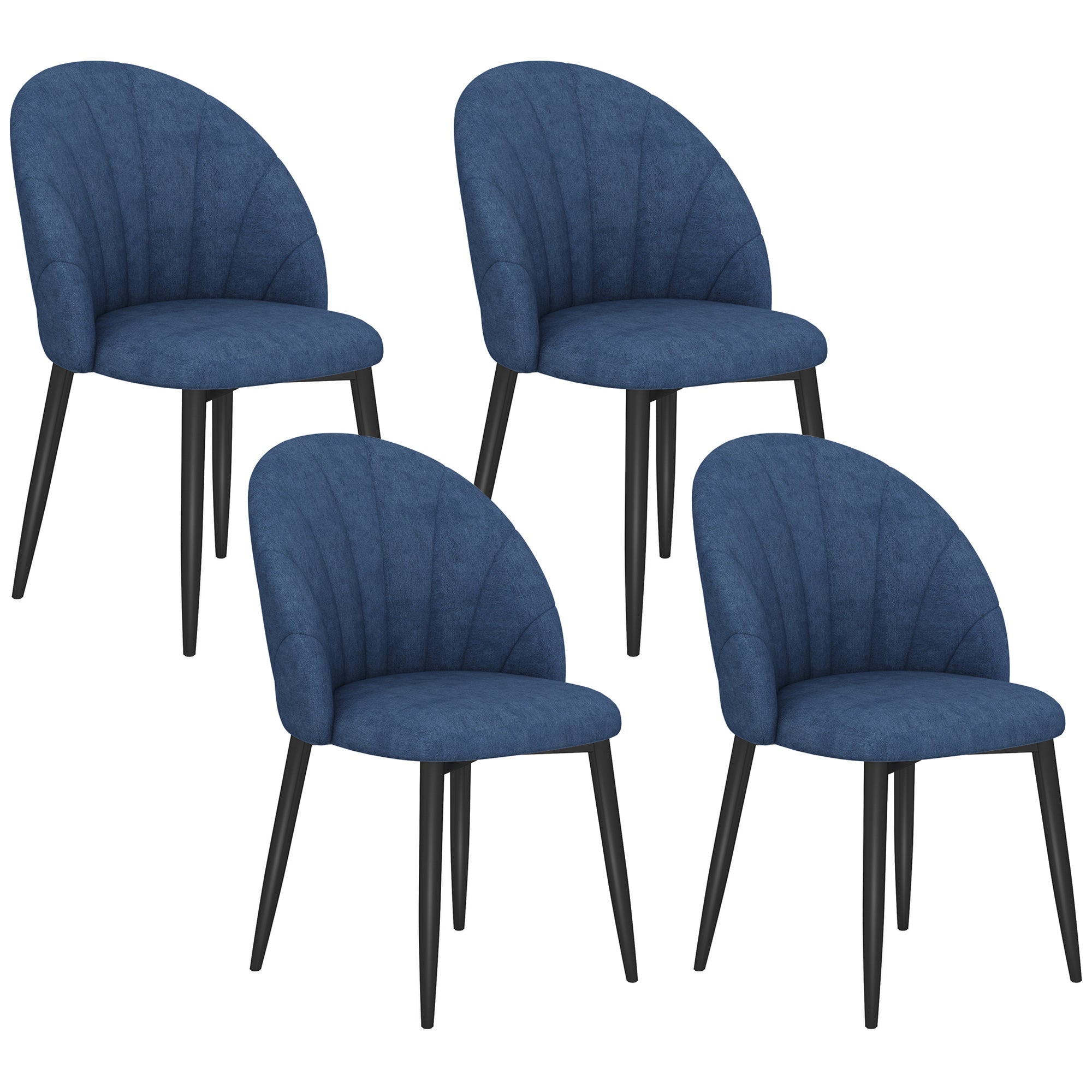 Modern Dining Chairs Set of 4, Upholstered Dining Room Chairs with Metal Legs, Shell Backrest, Padded Seat, Blue Dining Chairs at Gallery Canada