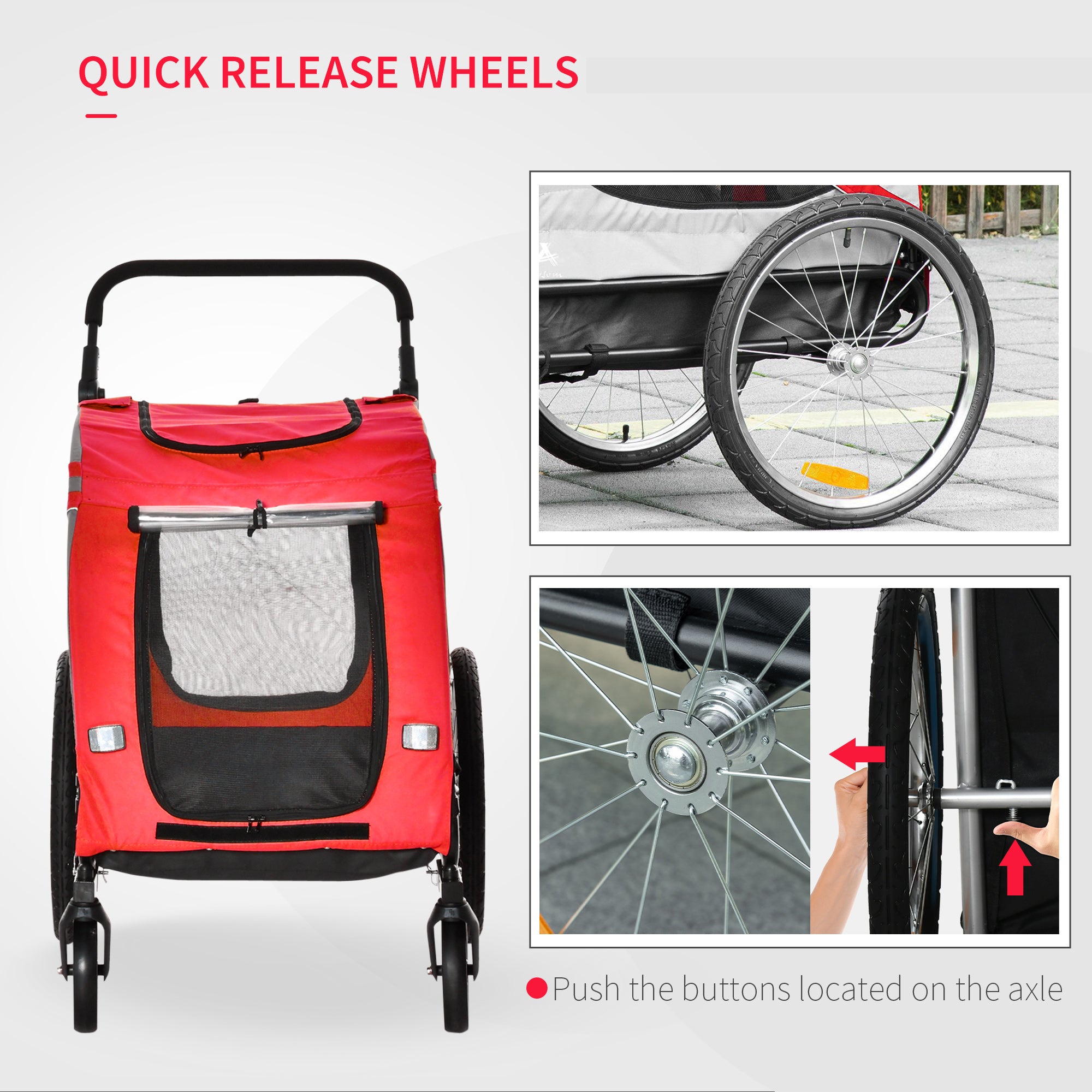 Dog Bike Trailer, 2-in-1 Dog Wagon Pet Stroller for Travel with Universal Wheel Reflectors Flag, for Small and Medium Dogs, Red Dog Bike Trailers & Strollers at Gallery Canada