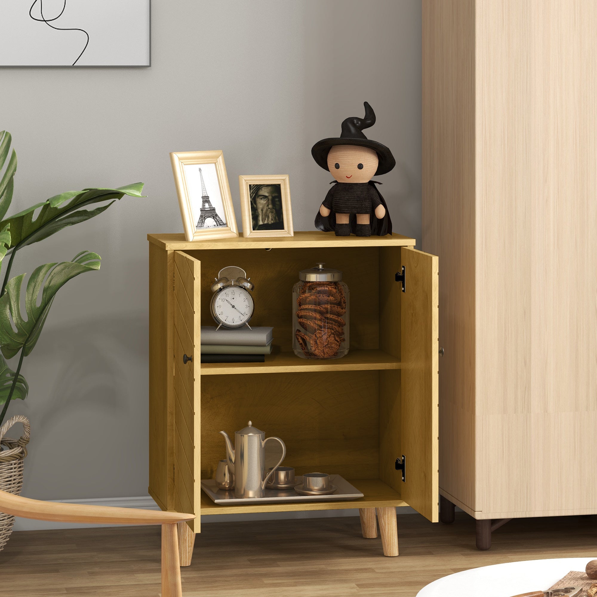 Storage Cabinet with Doors, Cupboard Organization with Shelf and Wood Legs, Storage Solution for Living Room, Bathroom Kitchen Pantry Cabinets at Gallery Canada
