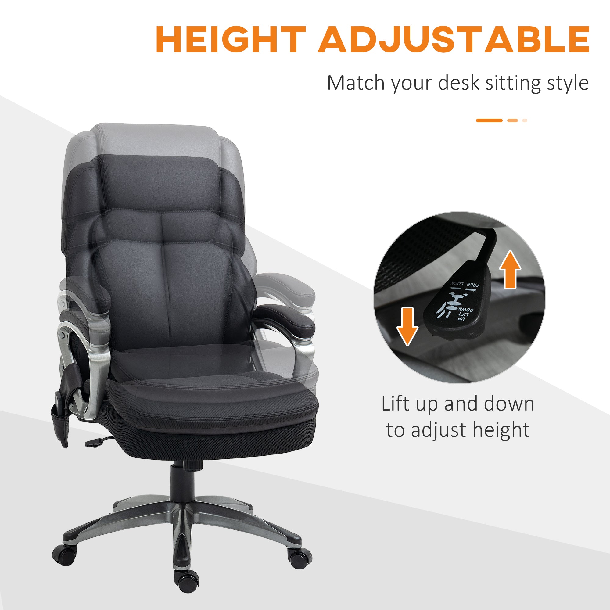 Big and Tall Massage Office Chair with Strong Vibration, Microfiber Office Chair, 27.25