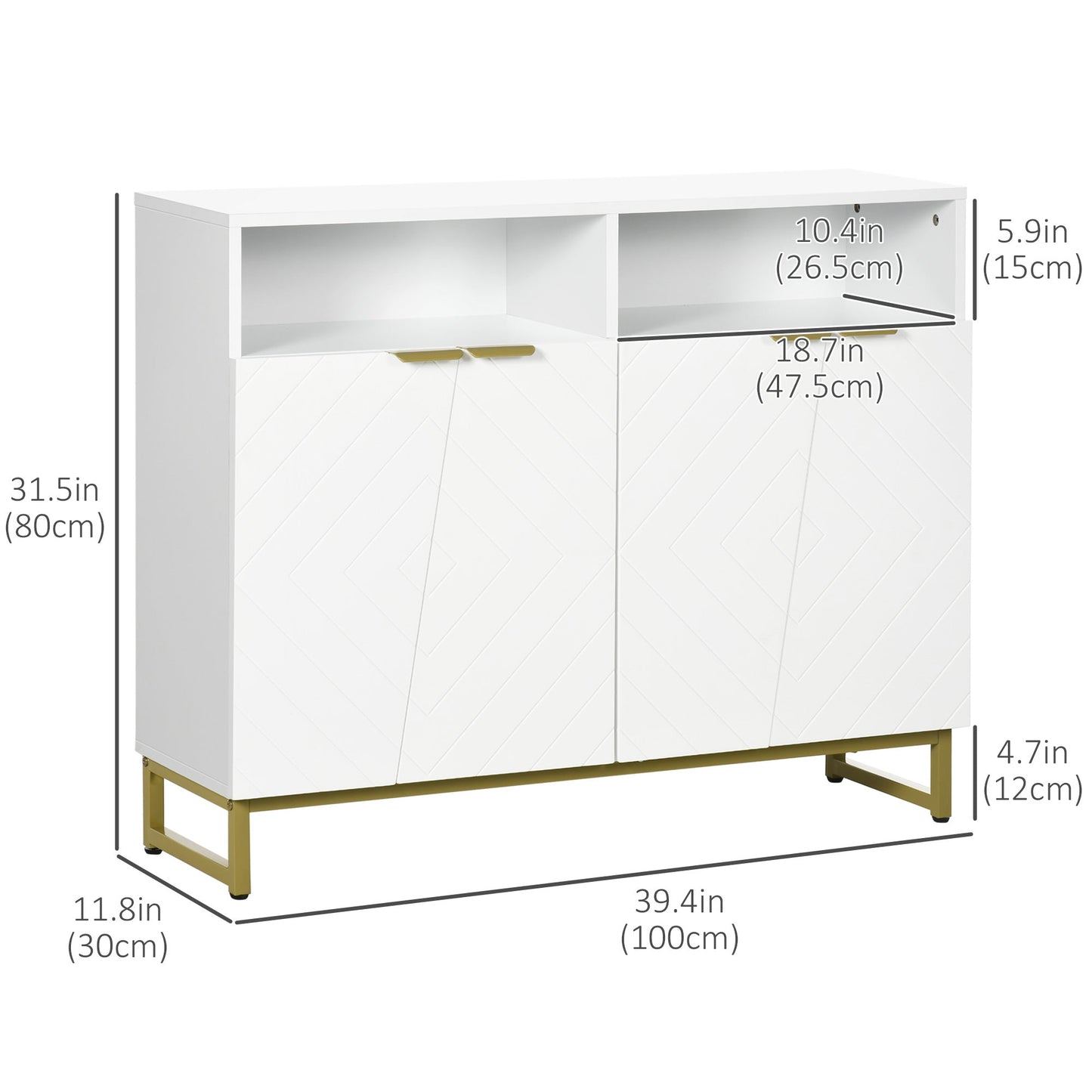 Accent Sideboards, Kitchen Storage Cabinet with 4 Doors, Adjustable Shelves, Metal Base for Living Room, Hallway, White Bar Cabinets   at Gallery Canada