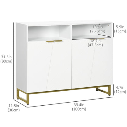 Accent Sideboards, Kitchen Storage Cabinet with 4 Doors, Adjustable Shelves, Metal Base for Living Room, Hallway, White Bar Cabinets   at Gallery Canada