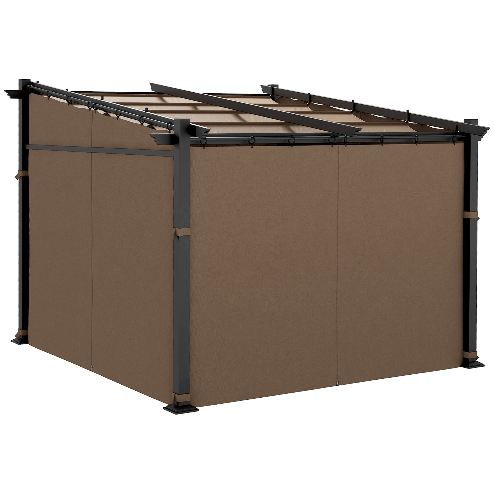 Metal Pergola with Sliding Roof Canopy, Retractable Pergola Canopy, 10' x 10', Coffee Pergolas Coffee at Gallery Canada