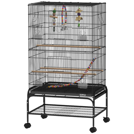 43" Bird Cage with Rolling Stand, Toys, for Budgies Canaries Black Bird Cages   at Gallery Canada