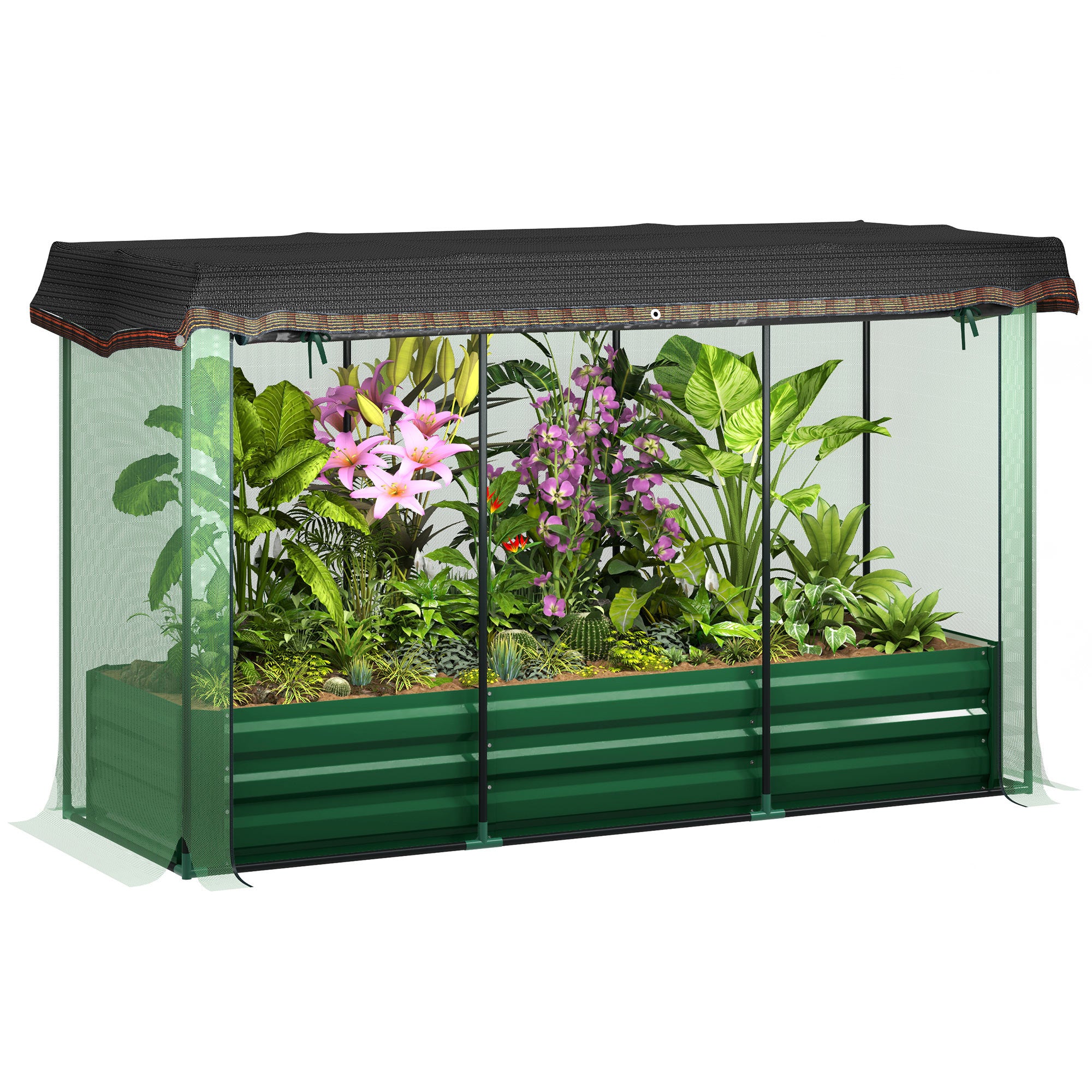 Galvanized Steel Planter Box with Crop Cage and Shade Cloth, Raised Garden Bed for Flowers, Vegs and Herbs, Green Raised Garden Beds at Gallery Canada
